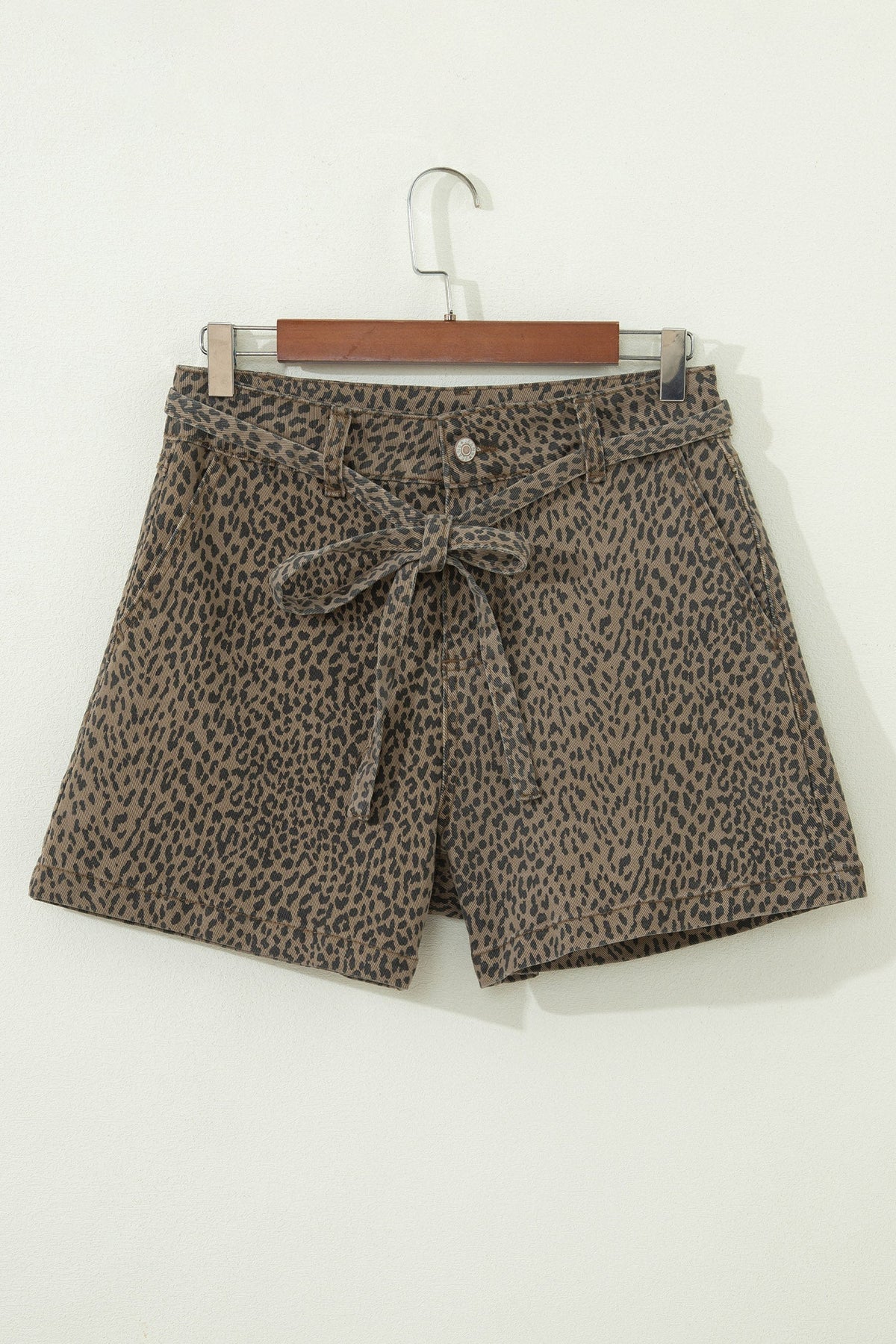 Faith Print Loose belted self tie waist leopard printed denim Shorts
