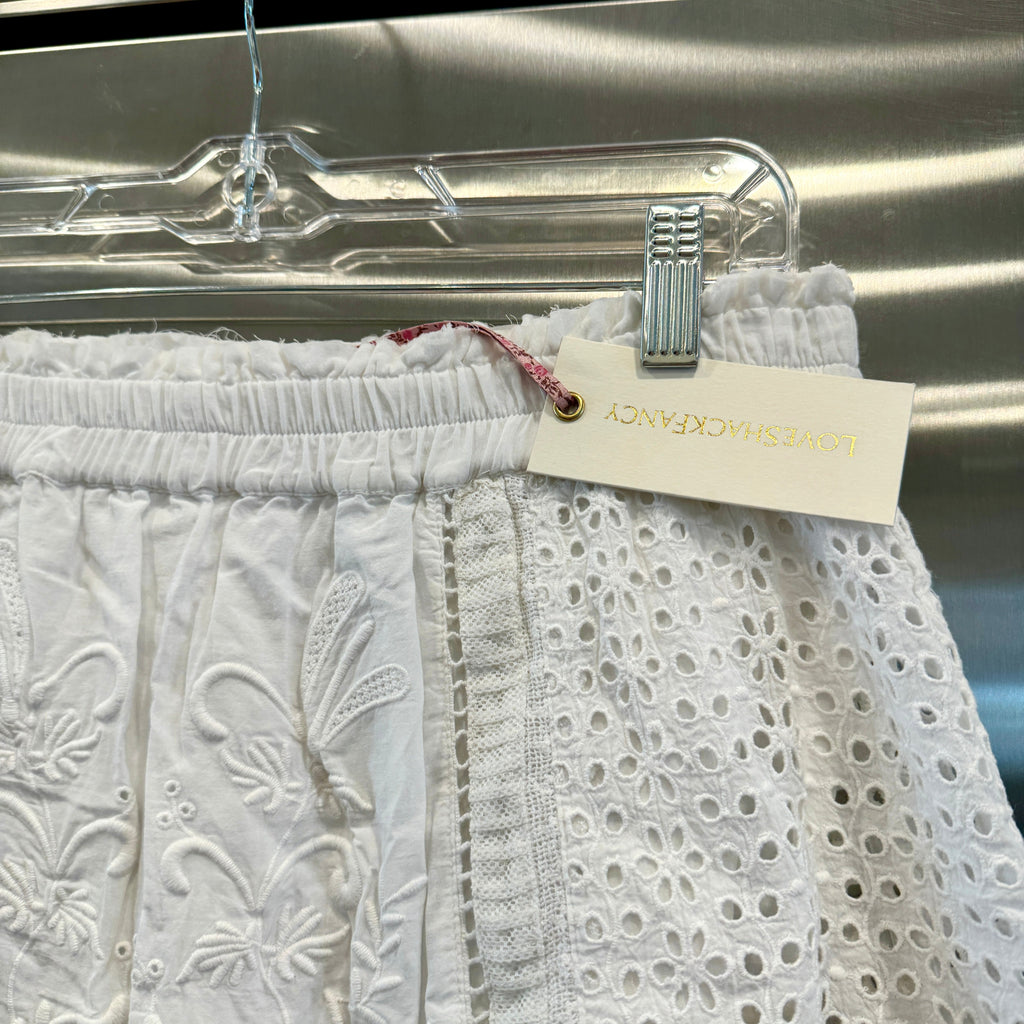 LoveShackFancy Baydar antique White lace eyelet mini skirt brand new