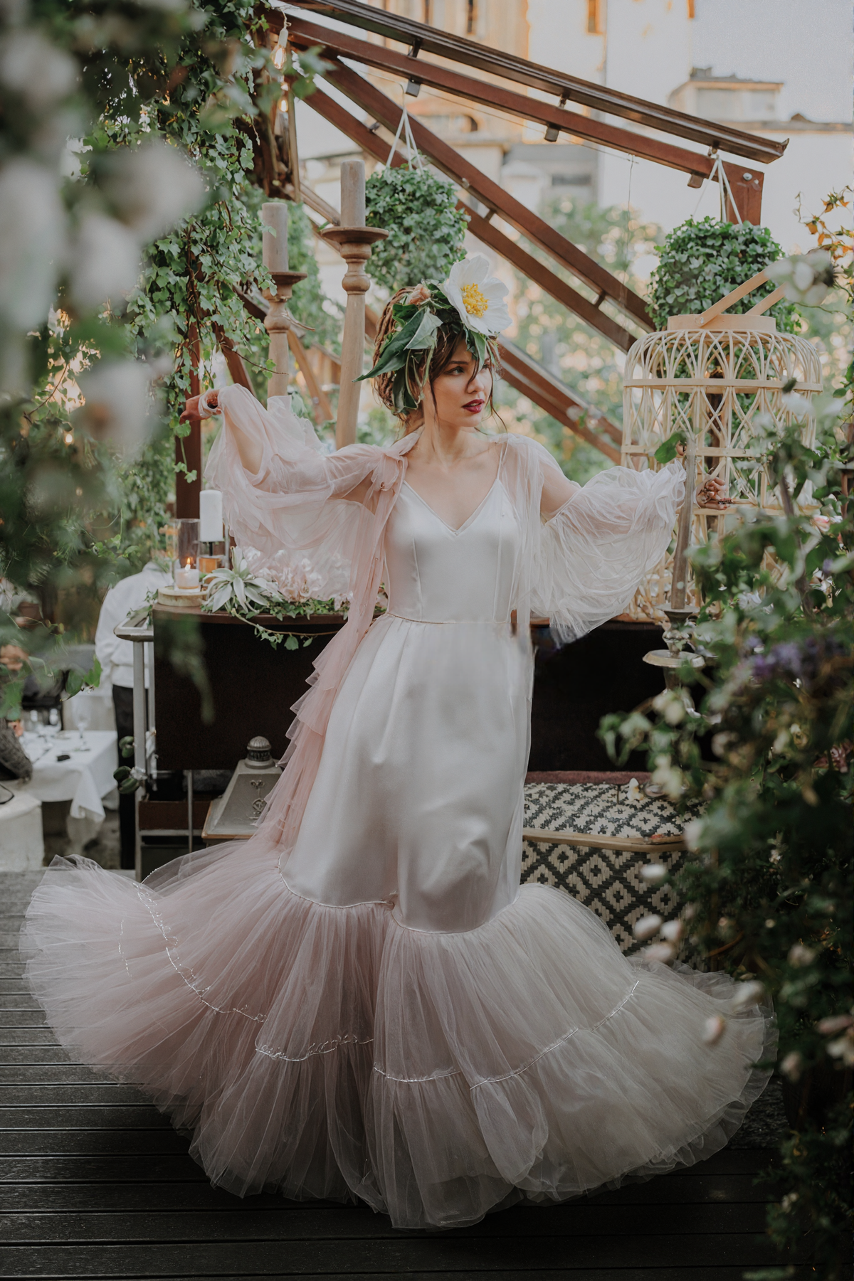 Luxury 3 colors Layered Tulle Sheer Robe Dress | Couture Ruffle Boudoir Robe Set