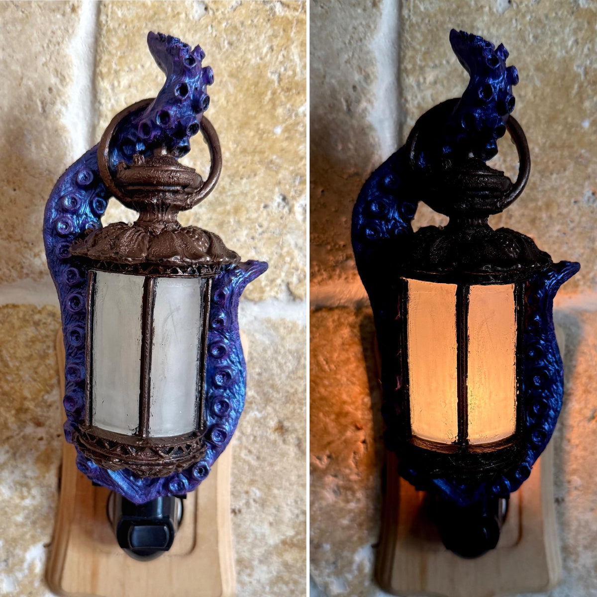 Tentacle Lantern Nightlight, Hand Painted Resin Sculpture | Nautical Gothic Night Light | Octopus Kraken Lighting for Fantasy Home Decor