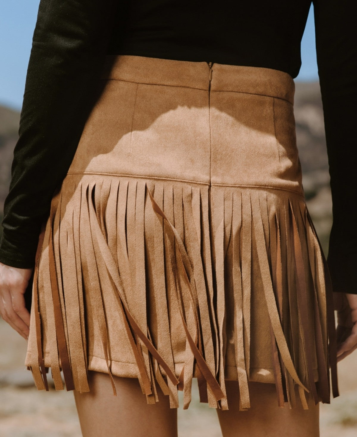 Cupshe Womens Faux Suede Fringe Hem Mini Skirt - Brown, Medium