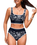 Cupshe Scoop Neck Tank Wide Straps Midkini Swim Top and High-Rise Swim Bottoms