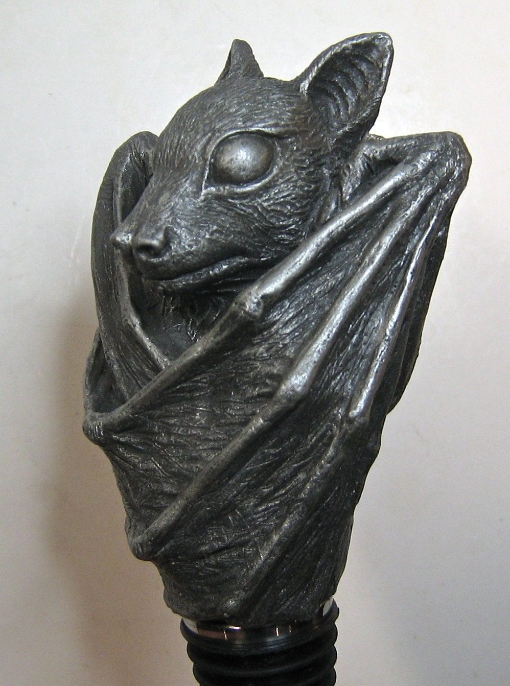 Fruit Bat Wine Stopper, Hand Painted Resin Sculpture | Gothic Art Barware| Mythical Bat Bottle Stopper, Fantasy Gothic Wine and Barware Gift