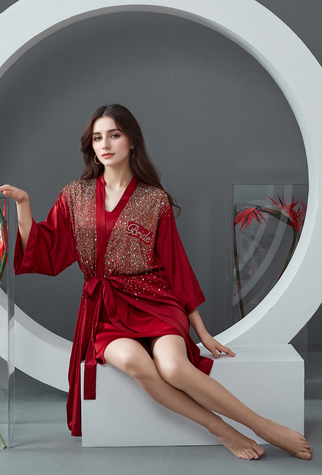 Luxurious Rhinestone Satin Custom Bridal and Bridesmaid Robe – Sparkling Elegance for Weddings