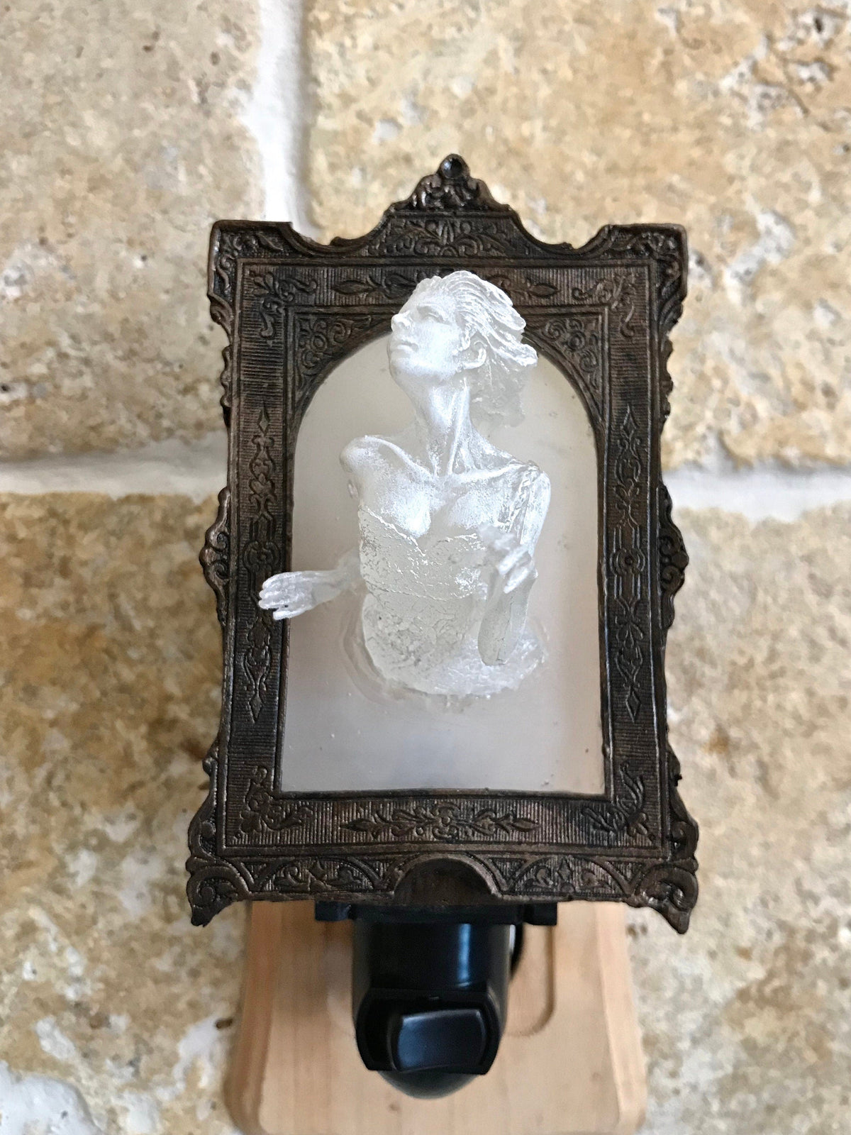 Ghost in the Mirror Nightlight, Hand Painted Resin Sculpture | Victorian Gothic Night Light |  Ghost Lighting for Gothic Spooky Home Decor