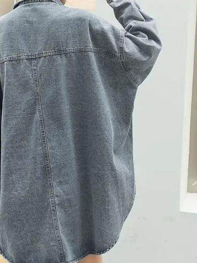 Patched Button Up Long Sleeve Denim Jacket-multiple colors