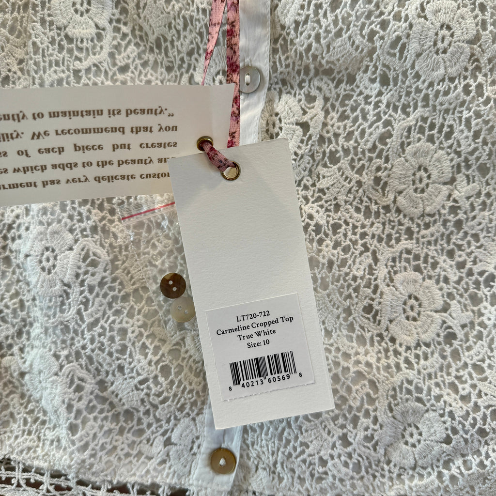 LoveShackFancy Carmeline Cropped Top in True white floral lace brand new