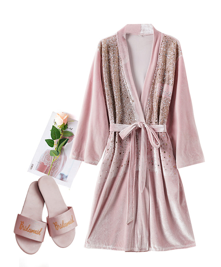 Luxurious Rhinestone Satin Custom Bridal and Bridesmaid Robe – Sparkling Elegance for Weddings