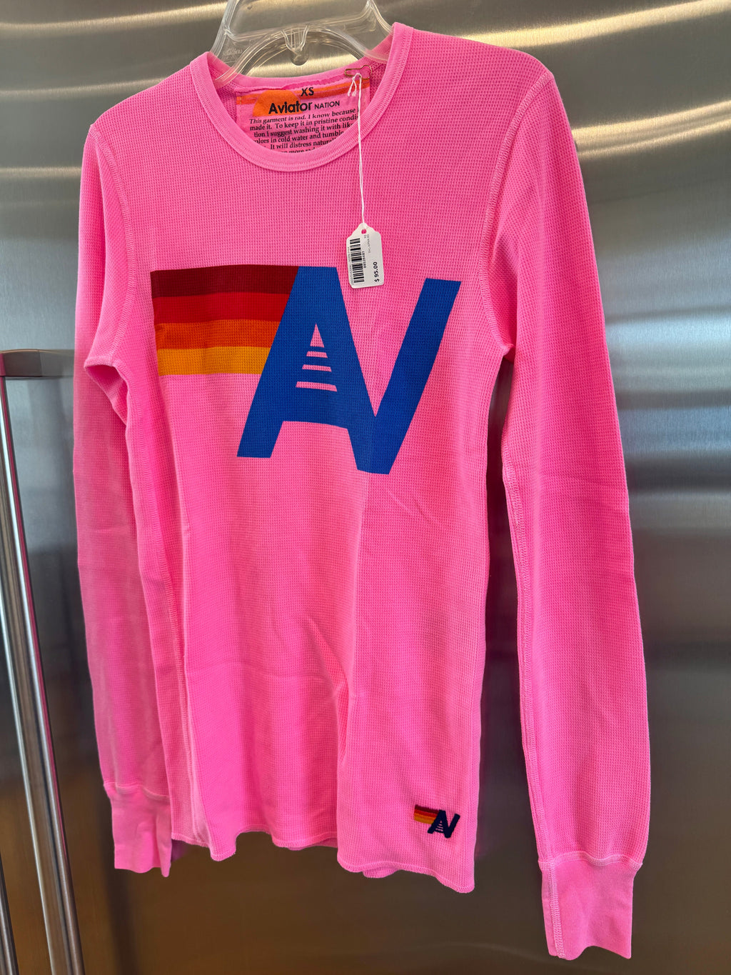 Aviator Nation Thermal Shirt with Classic AV Logo Neon Pink Unisex