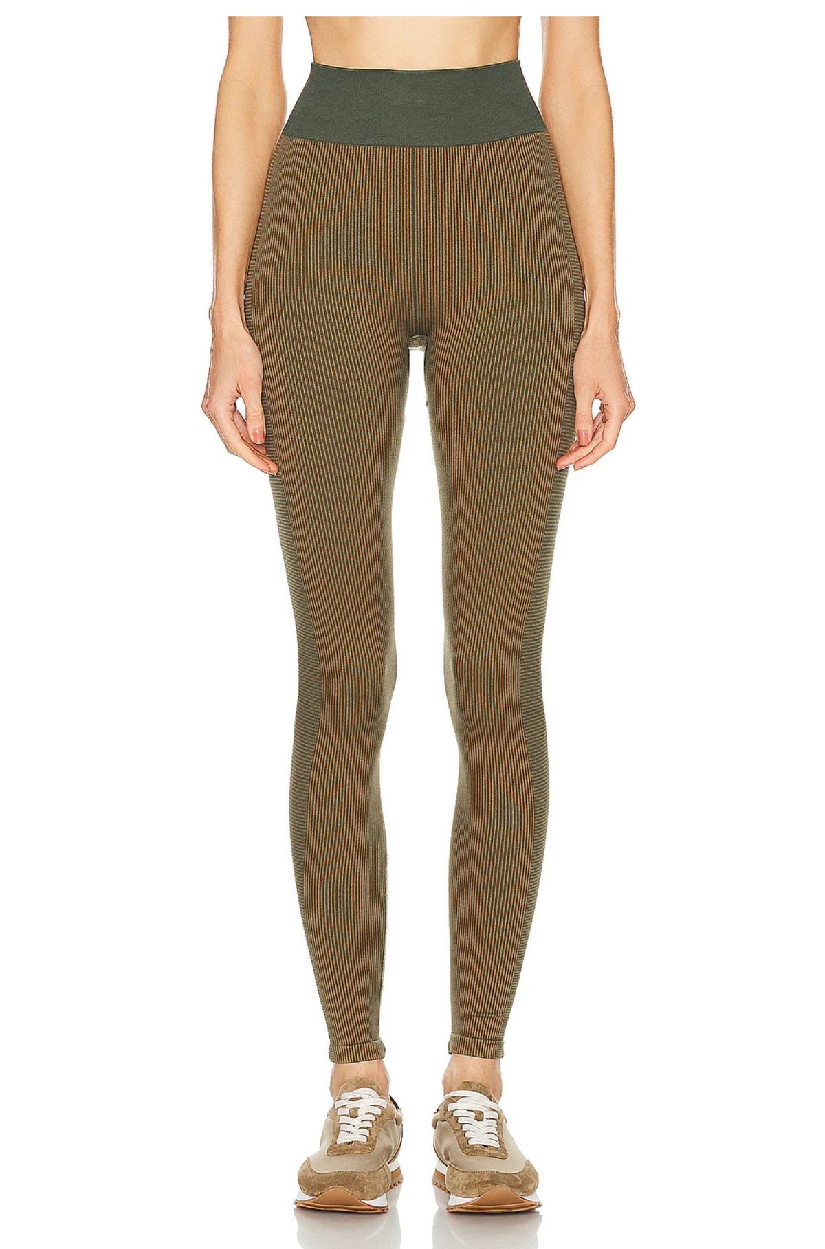 The Upside SET Seamless Ballet Bra and Ribbed Leggings in Khaki