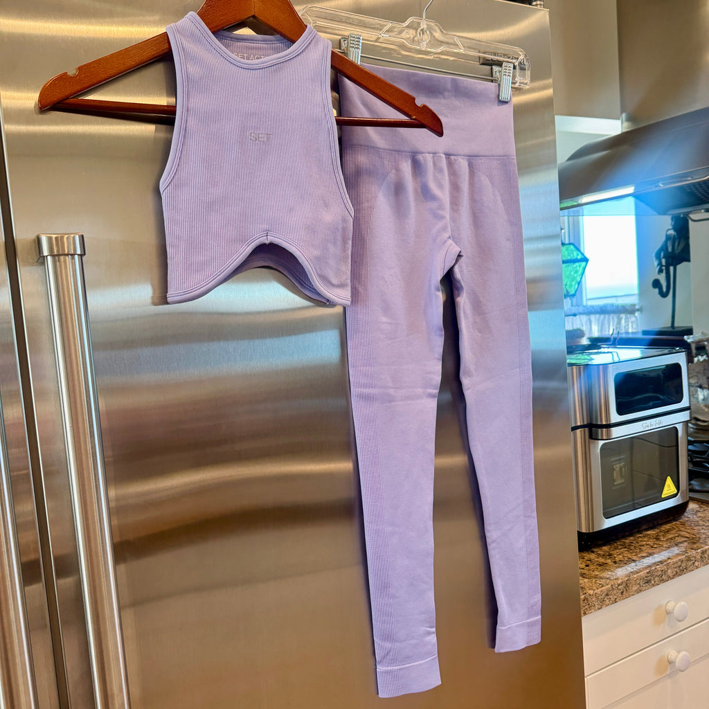 SET Active Matching Set in Lilac Purple - Sculptflex Power Angle Bra and Power Leggings in Lily