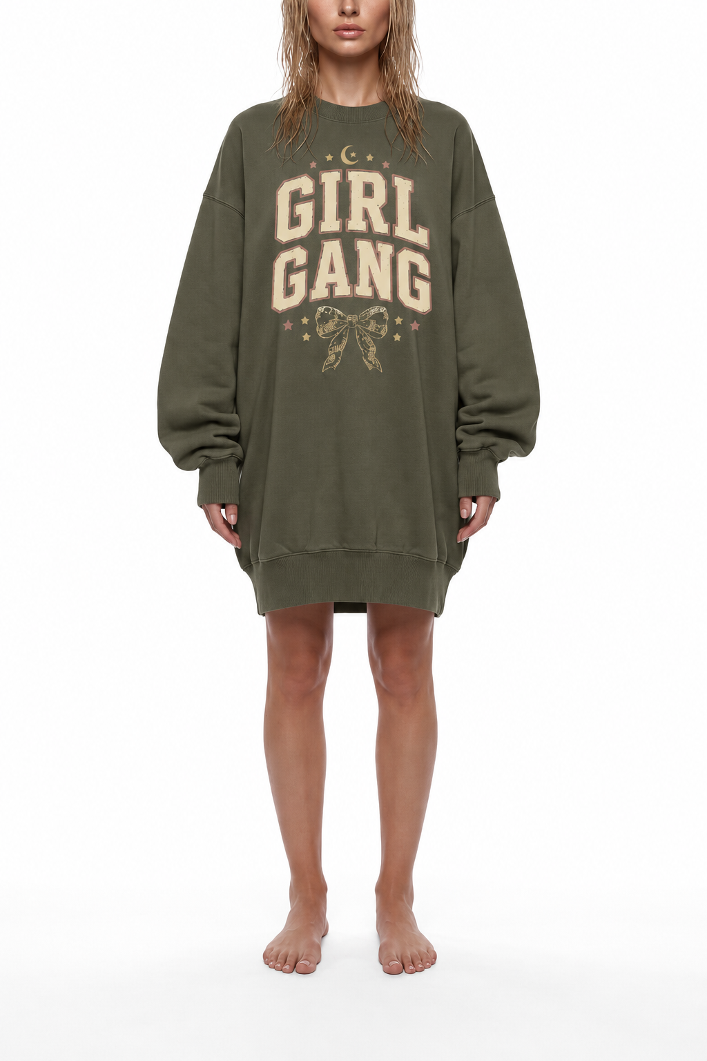 Girl Gang The Goddess In You Mythos Collection Women's Vintage Wash Pullover Dress oversized Tshirt Sweater Dress