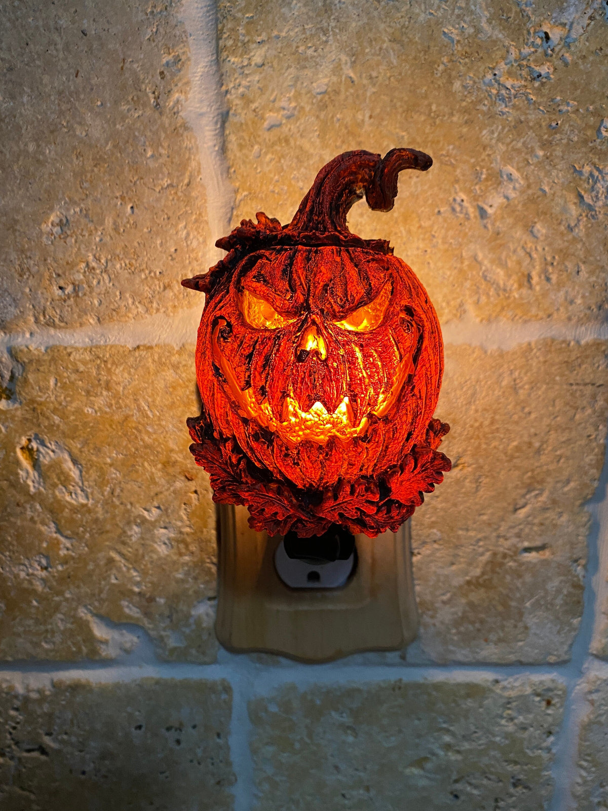 Jack O' Lantern Nightlight, Hand Painted Resin Sculpture | Halloween Gothic Night Light |  Pumpkin Lighting for Gothic Fantasy Home Decor
