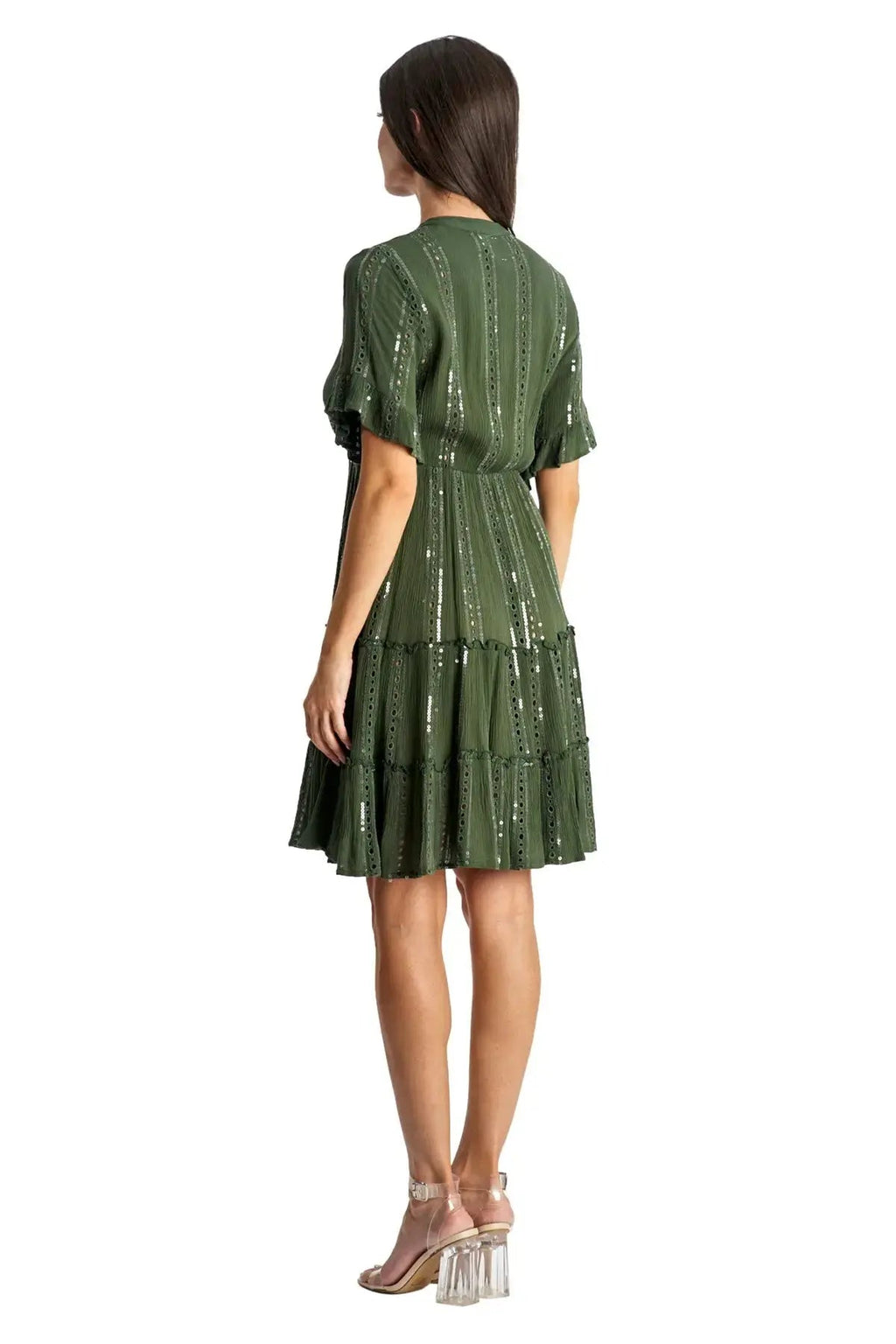3/4 Sleeve Eyelet Resort Dress in White