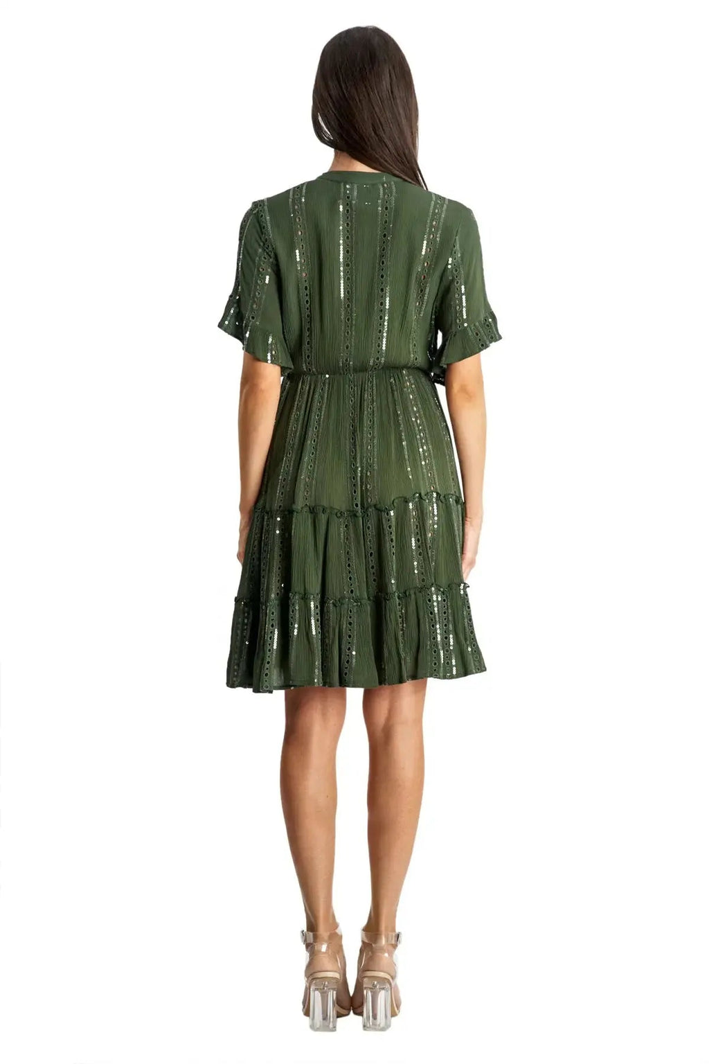 3/4 Sleeve Eyelet Resort Dress in White