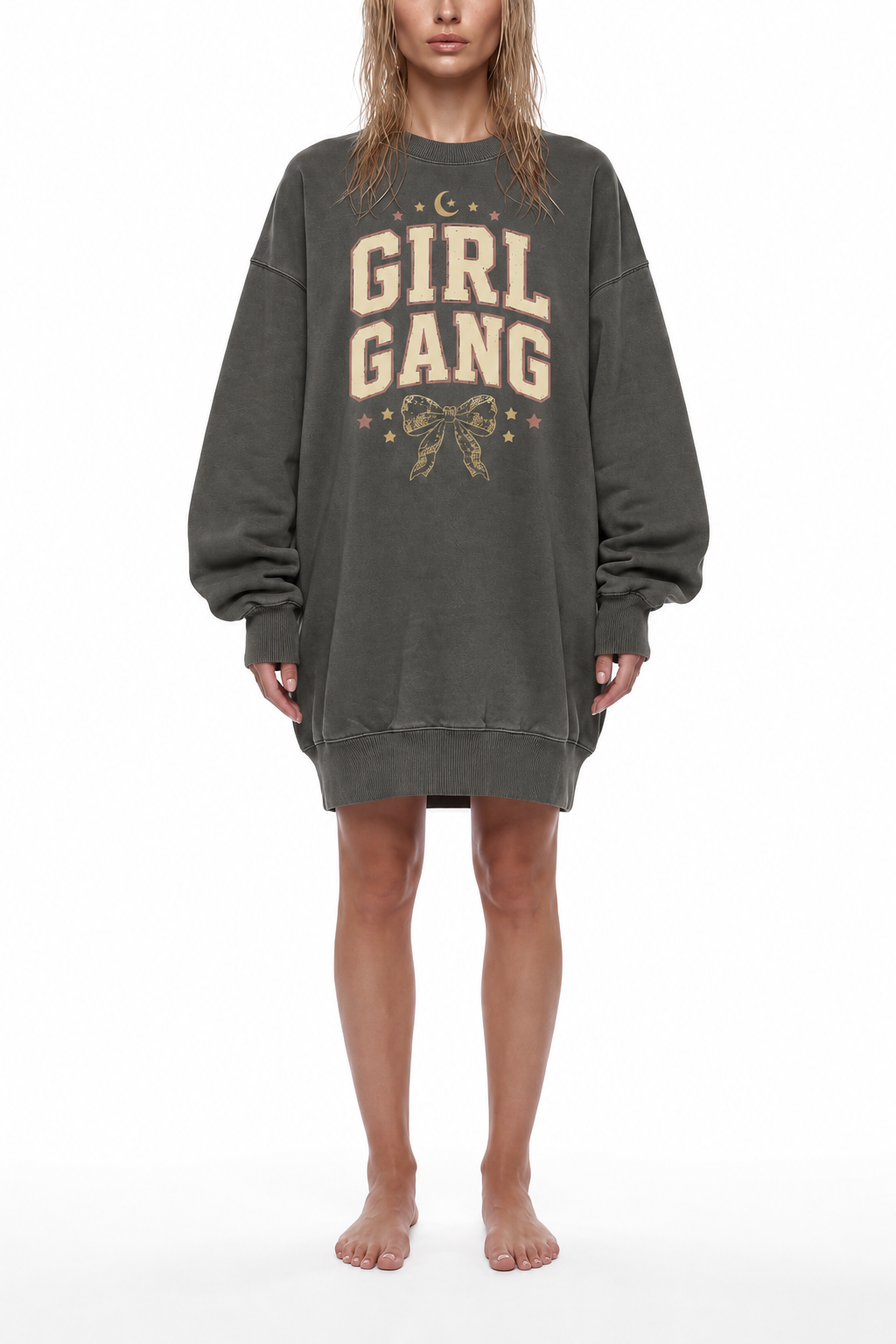 Girl Gang The Goddess In You Mythos Collection Women's Vintage Wash Pullover Dress oversized Tshirt Sweater Dress