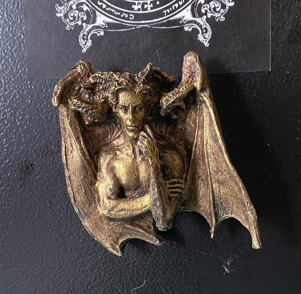 Lucifer Magnet, Hand Painted Resin Sculpture | Mythic Fantasy Decor | Lucifer Devil Demon Magnet for Fantasy and Gothic Decor