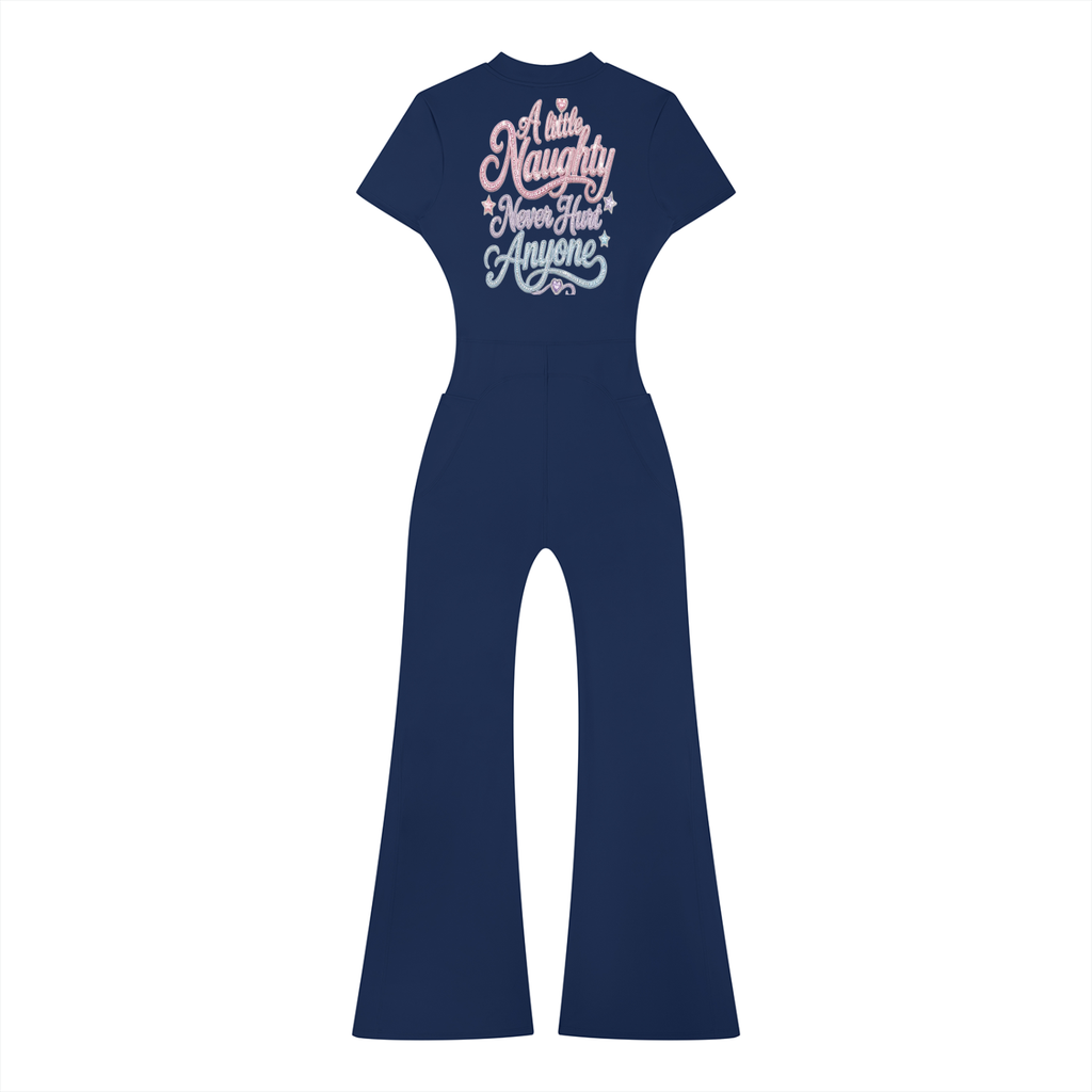 A Little Naughty Never Hurt Anyone Girl Gang Women’s Tight Flared Leg Quarter-Zip Jumpsuit