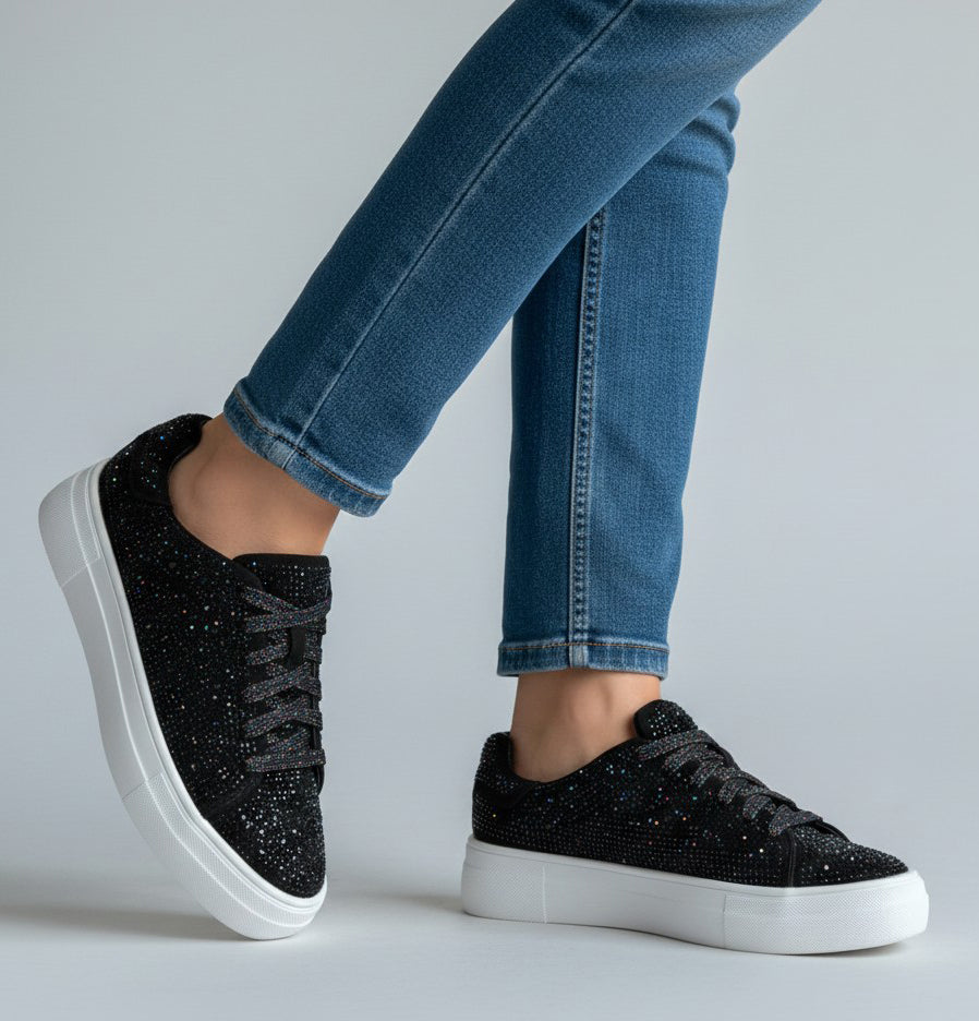 Black La Sheelah Rhinestone Platform Sneakers