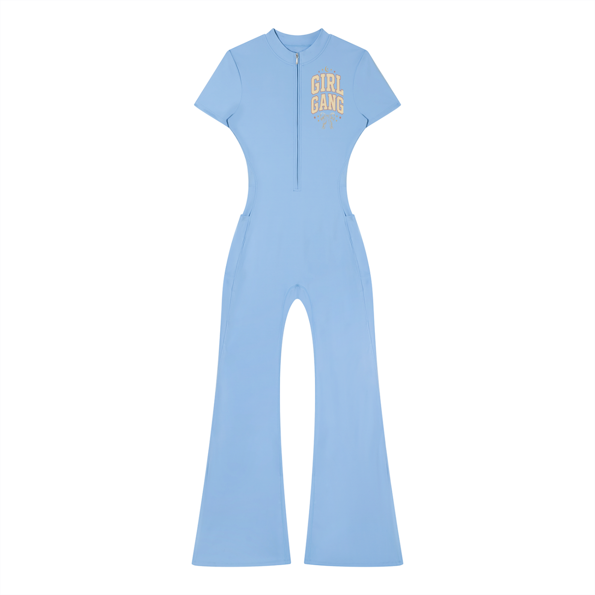 A Little Naughty Never Hurt Anyone Girl Gang Women’s Tight Flared Leg Quarter-Zip Jumpsuit