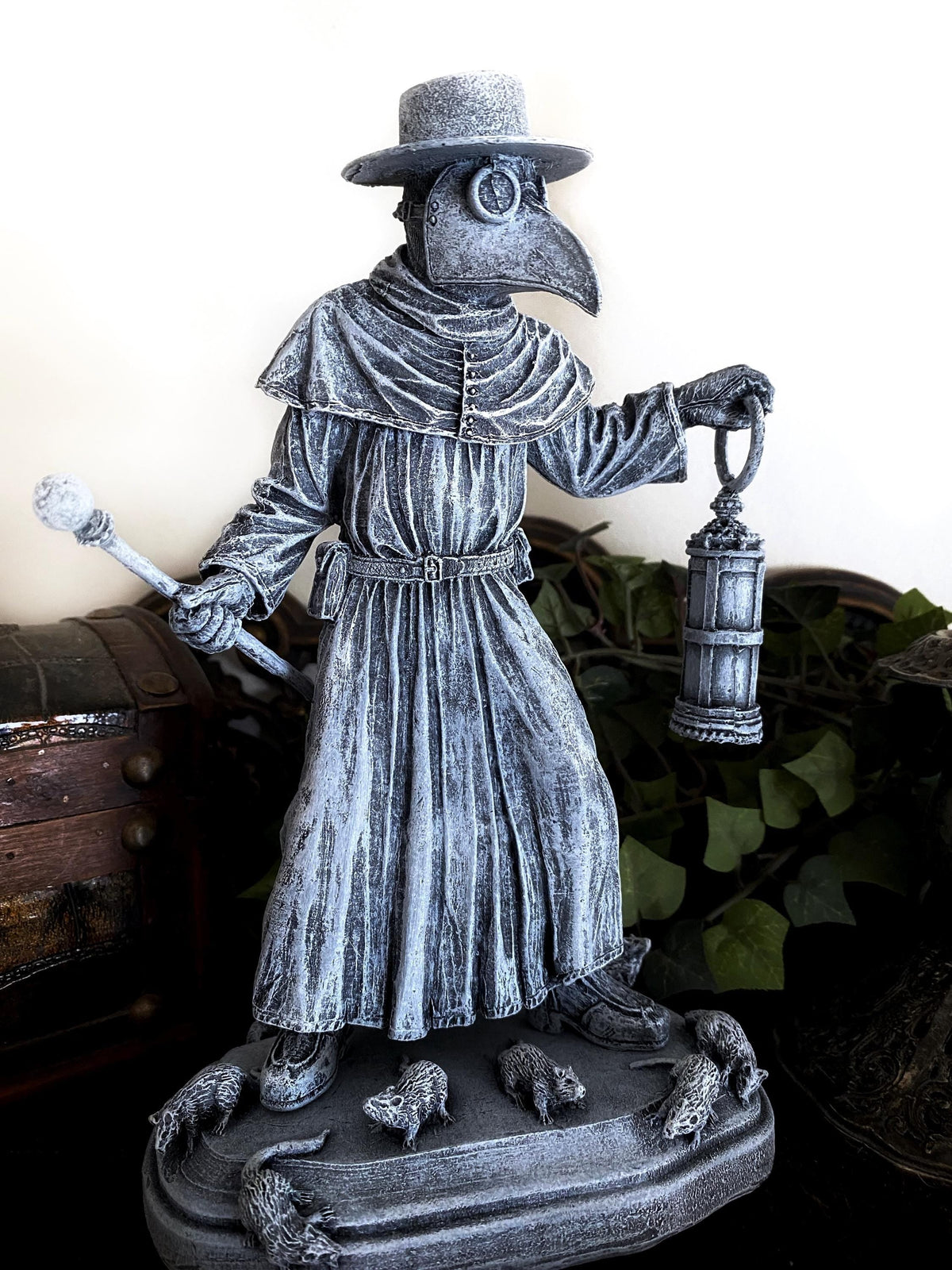 Plague Doctor Statue, Hand Painted Resin Sculpture | Gothic Medieval Figurine | Dark Folklore Art for Spooky Home Decor