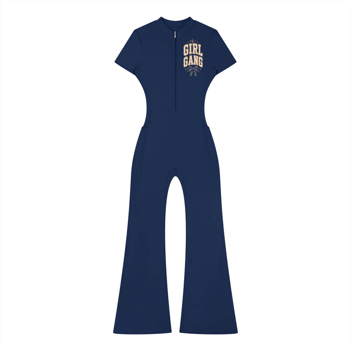 A Little Naughty Never Hurt Anyone Girl Gang Women’s Tight Flared Leg Quarter-Zip Jumpsuit