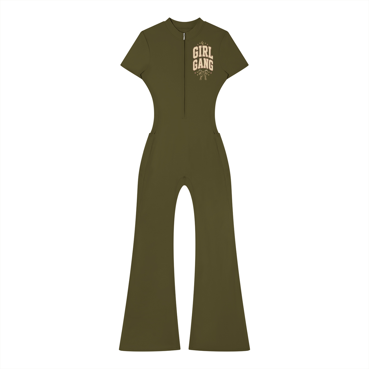 A Little Naughty Never Hurt Anyone Girl Gang Women’s Tight Flared Leg Quarter-Zip Jumpsuit
