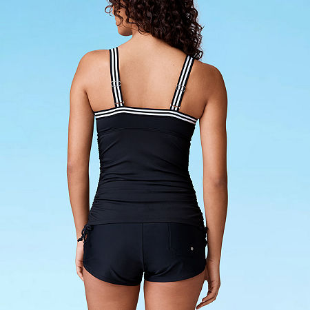 Free Country Womens Track Stripe Tankini Top Black M