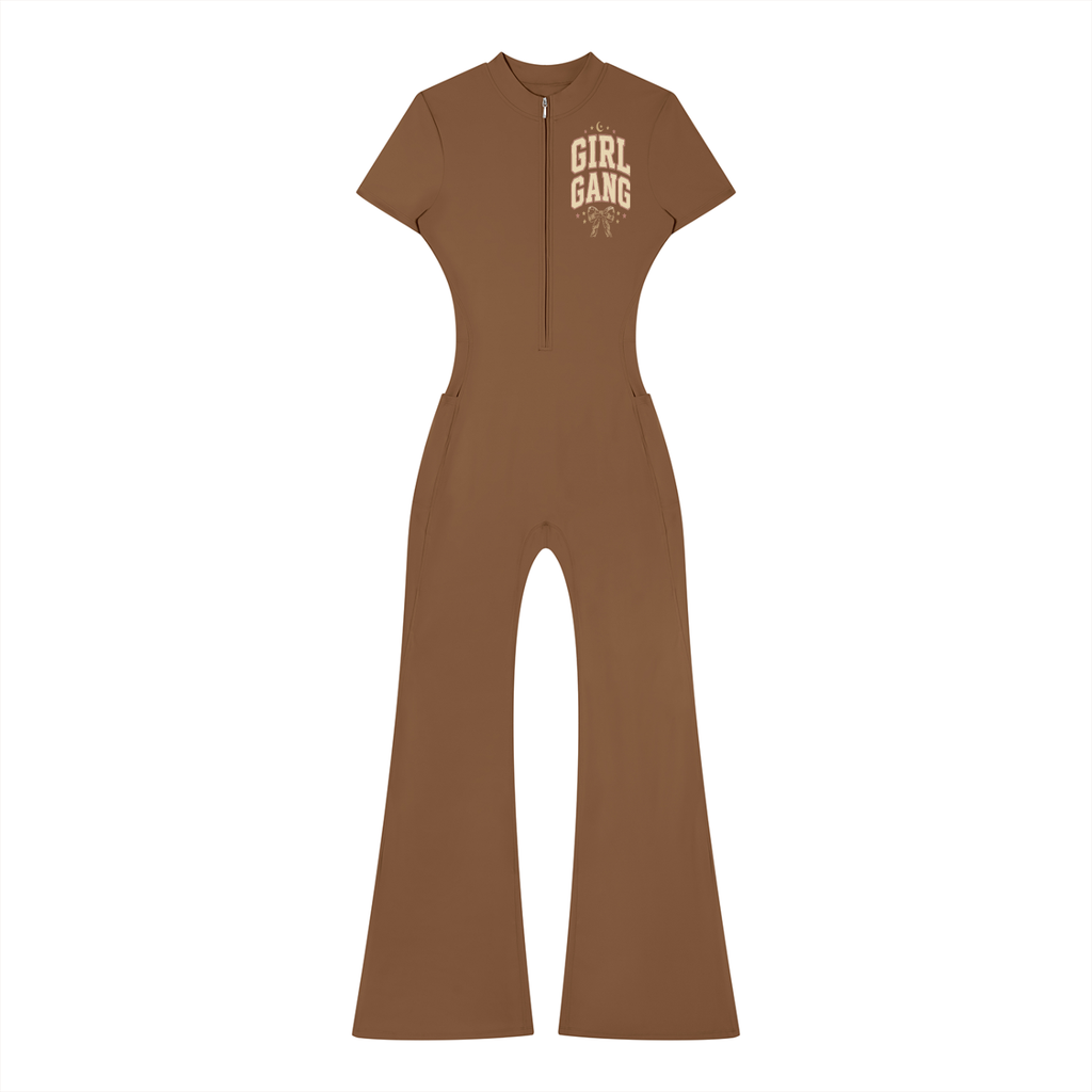 A Little Naughty Never Hurt Anyone Girl Gang Women’s Tight Flared Leg Quarter-Zip Jumpsuit