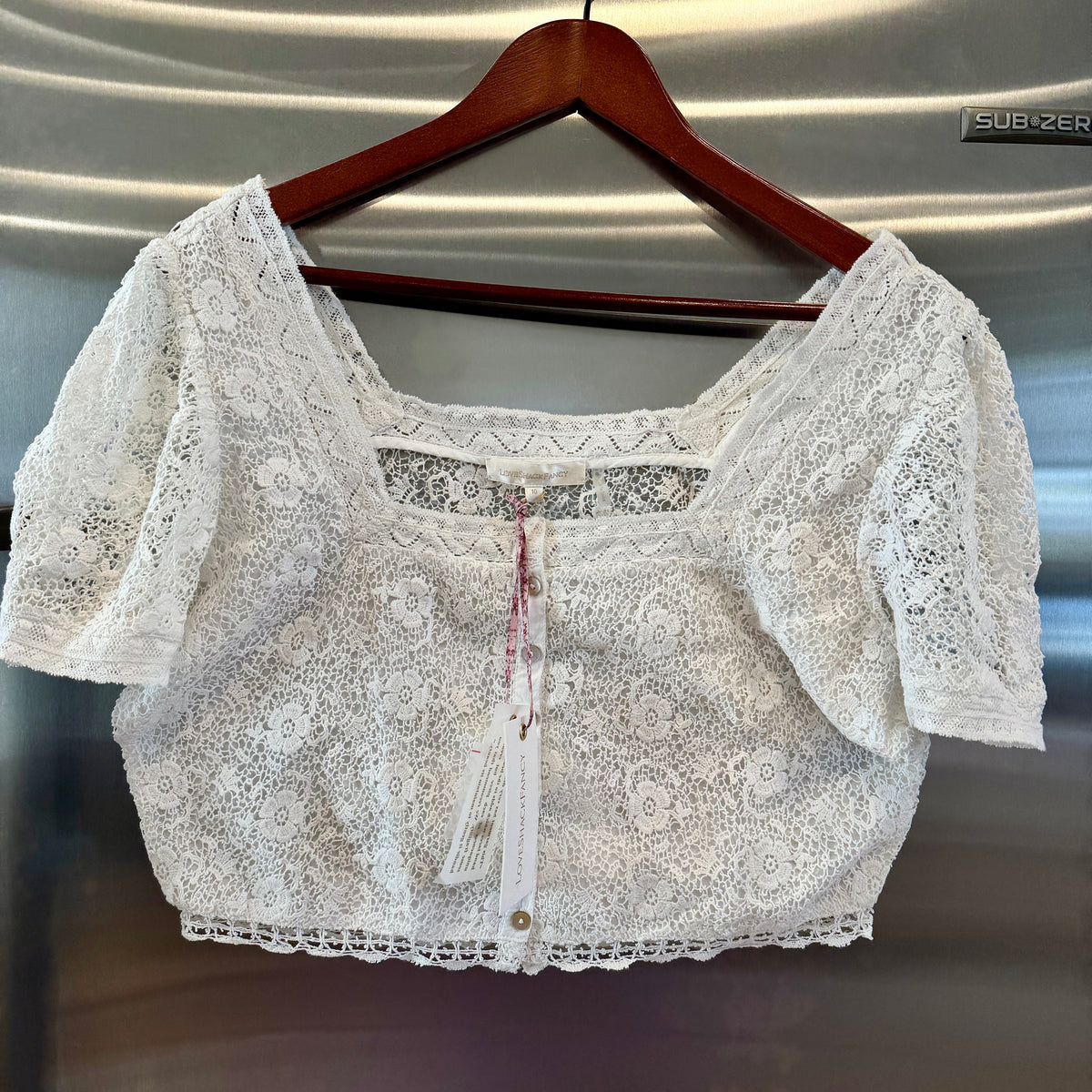 LoveShackFancy Carmeline Cropped Top in True white floral lace brand new