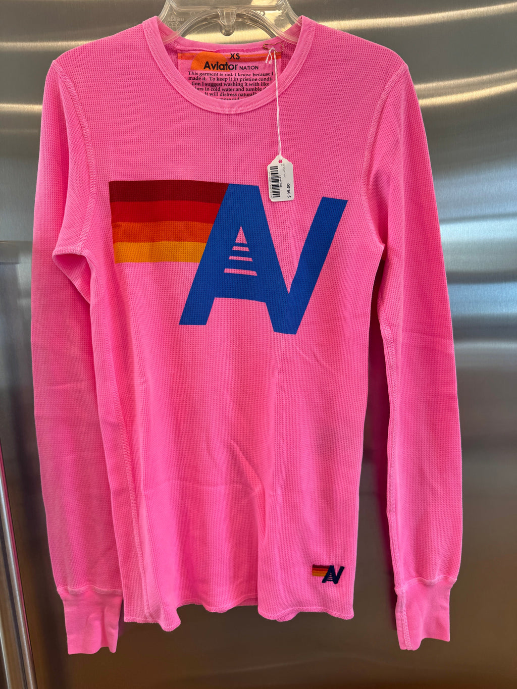 Aviator Nation Thermal Shirt with Classic AV Logo Neon Pink Unisex
