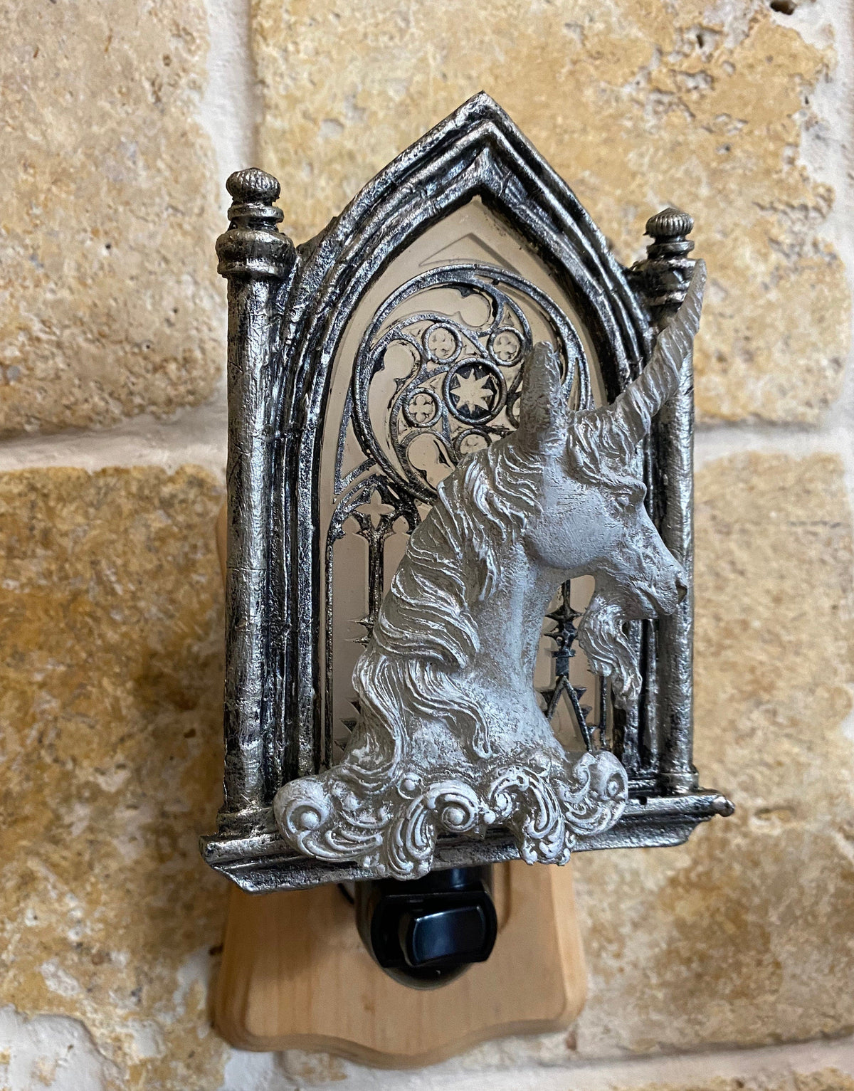 Unicorn and Gothic Cathedral Window Nightlight | Medieval Gothic Night Light |  Unicorn Lighting for Gothic Fantasy Home Decor