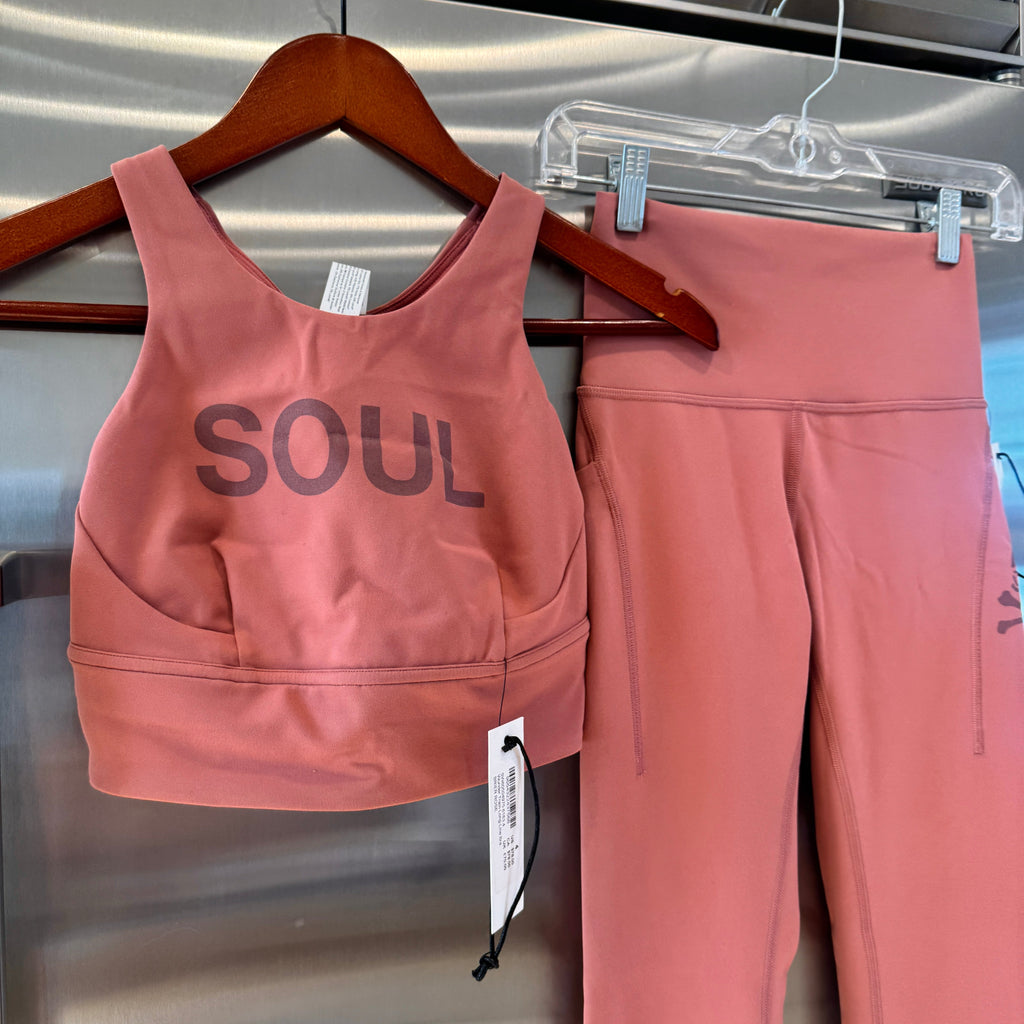 Lululemon x Soul Cycle Matching Set in Brier Rose Wunder Train Tight 25” and Long Line Bra