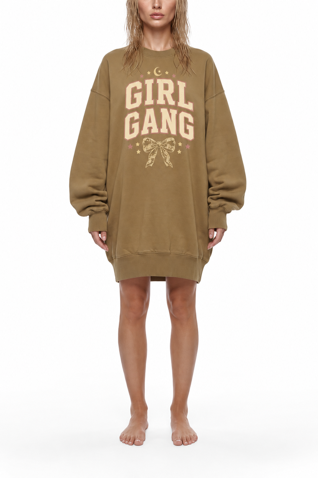 Girl Gang The Goddess In You Mythos Collection Women's Vintage Wash Pullover Dress oversized Tshirt Sweater Dress