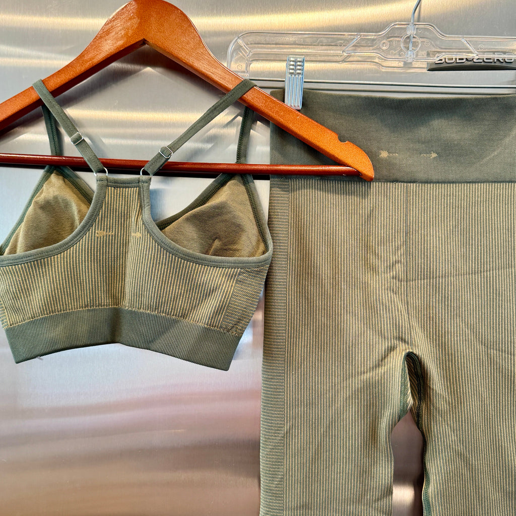 The Upside SET Seamless Ballet Bra and Ribbed Leggings in Khaki