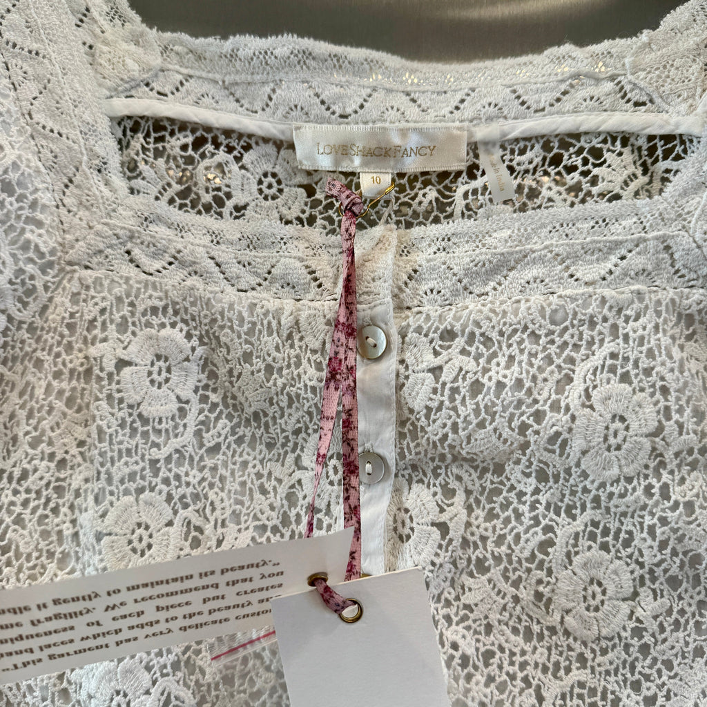 LoveShackFancy Carmeline Cropped Top in True white floral lace brand new