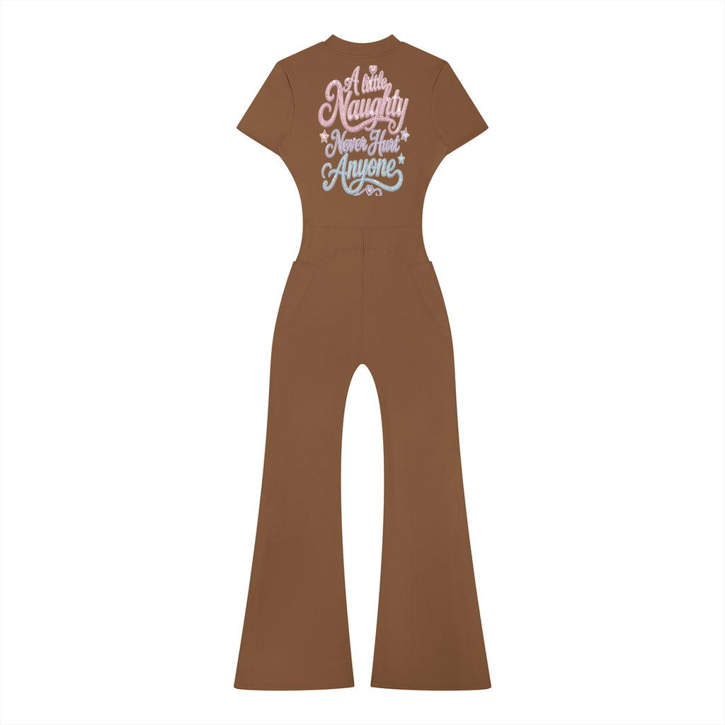 A Little Naughty Never Hurt Anyone Girl Gang Women’s Tight Flared Leg Quarter-Zip Jumpsuit