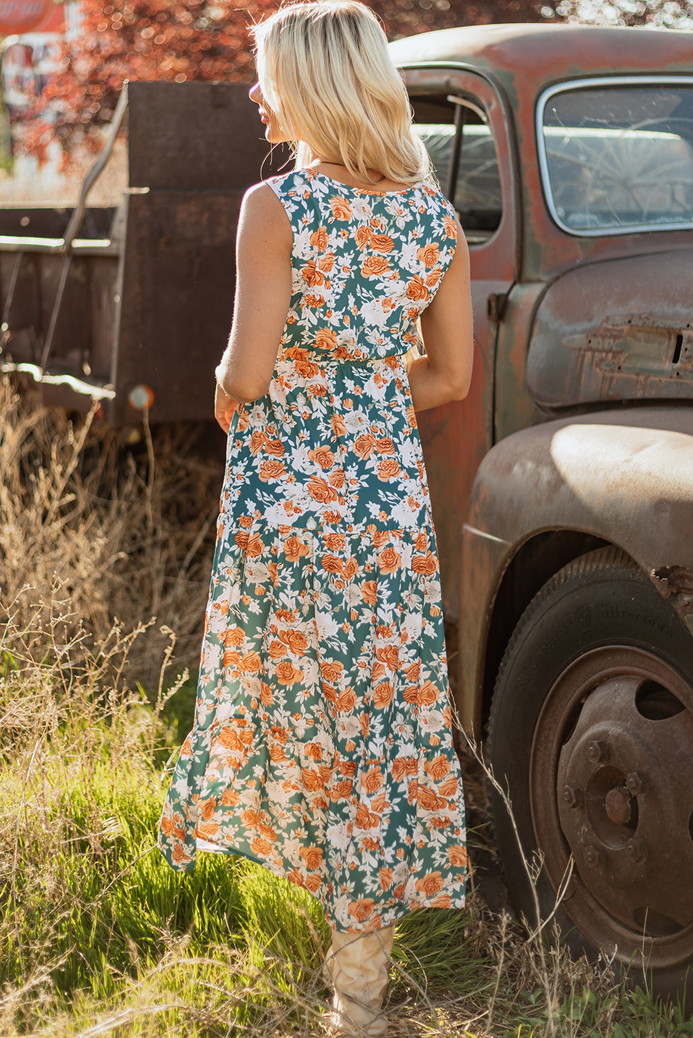 Kara Floral Tie Waist Sleeveless boho Dress