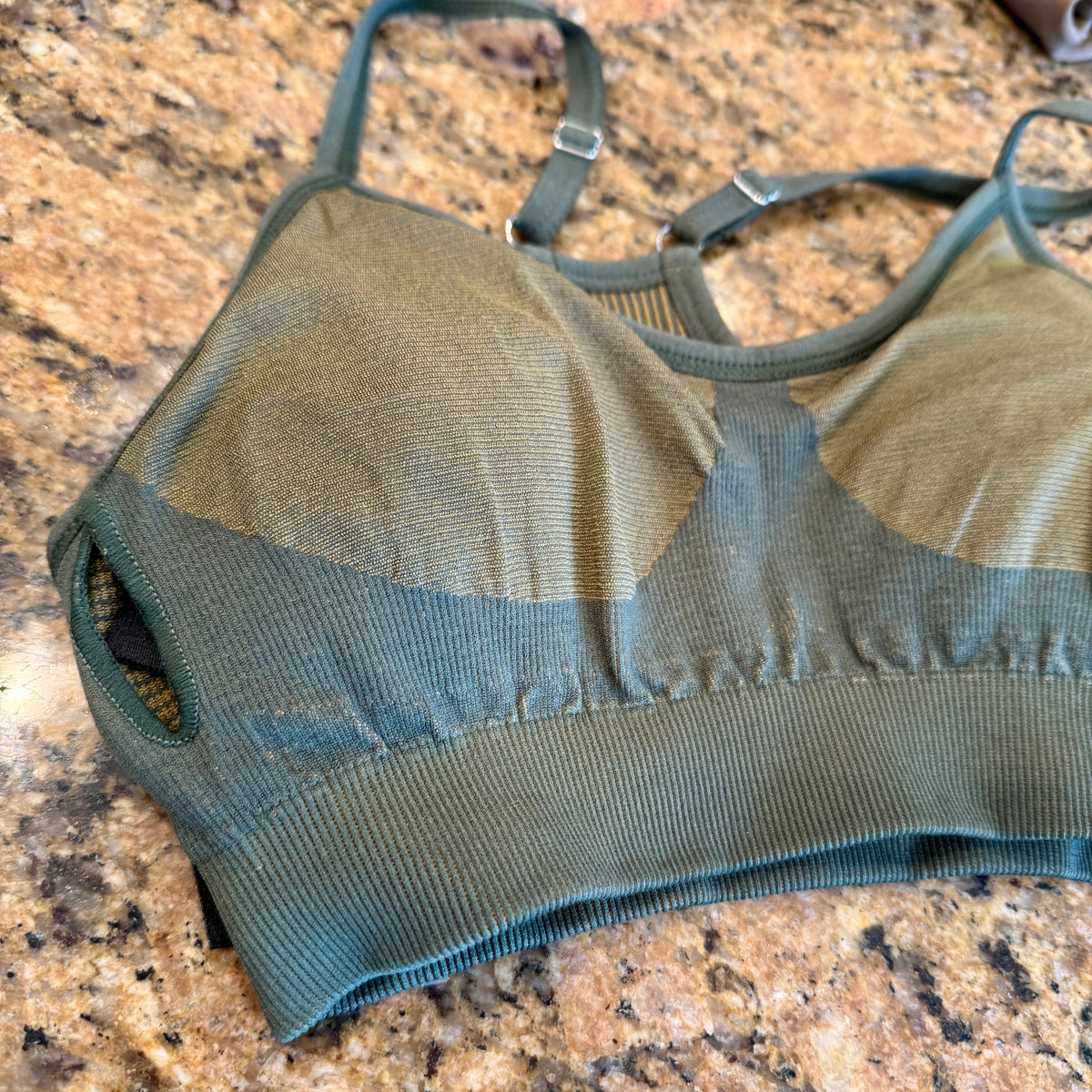The Upside SET Seamless Ballet Bra and Ribbed Leggings in Khaki