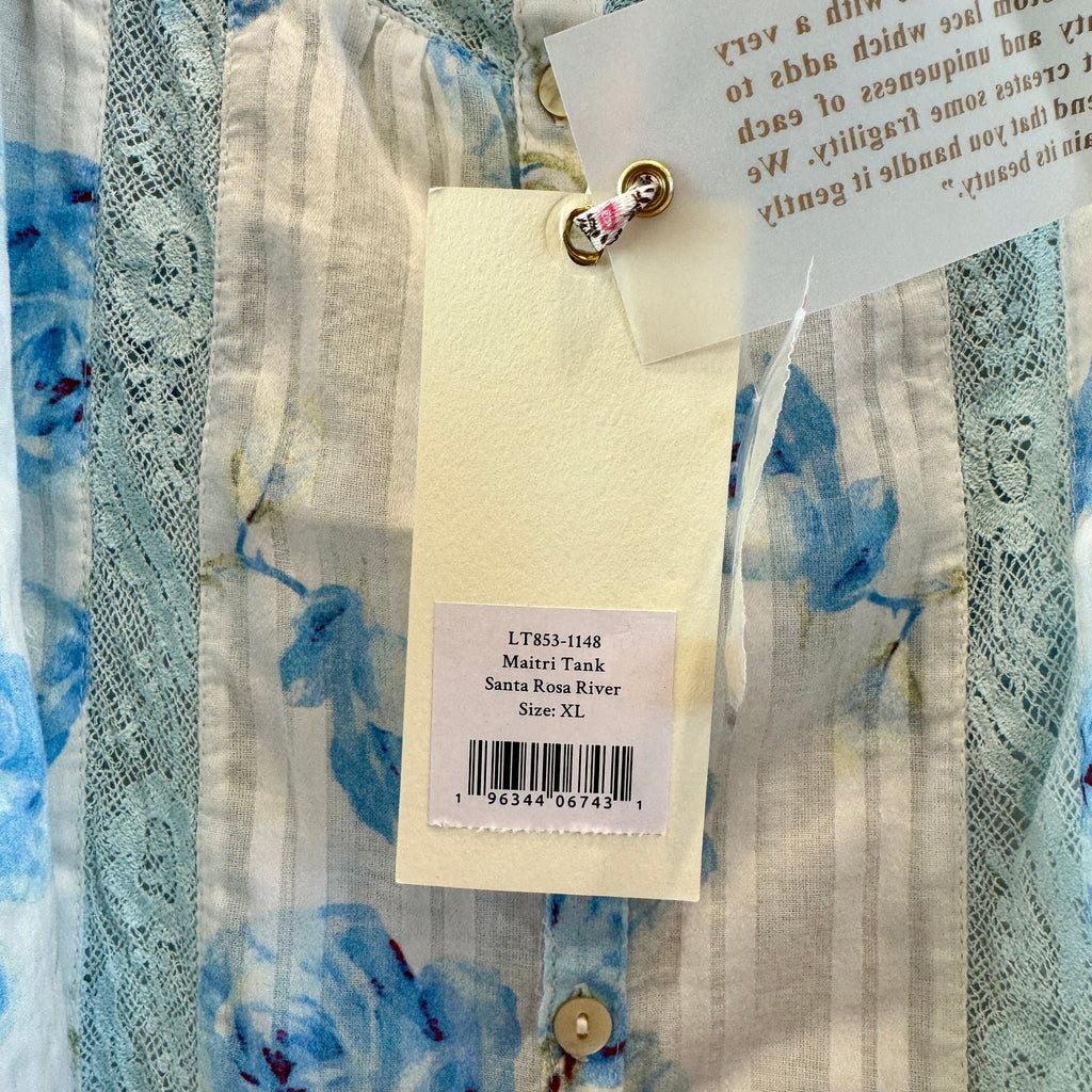 LoveShackFancy Maitri Tank Top Santa Rosa River Blue floral lace LSF brand new