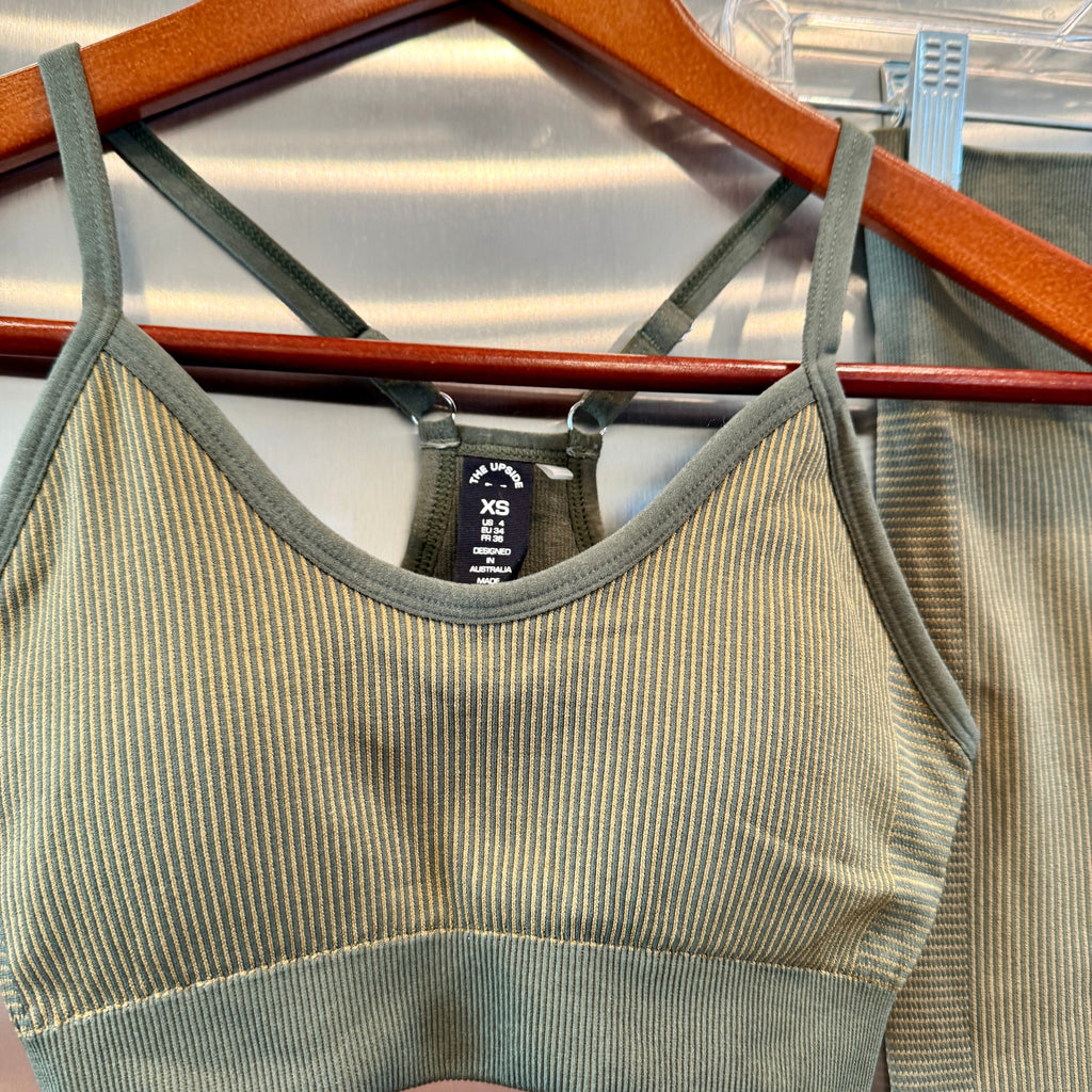 The Upside SET Seamless Ballet Bra and Ribbed Leggings in Khaki