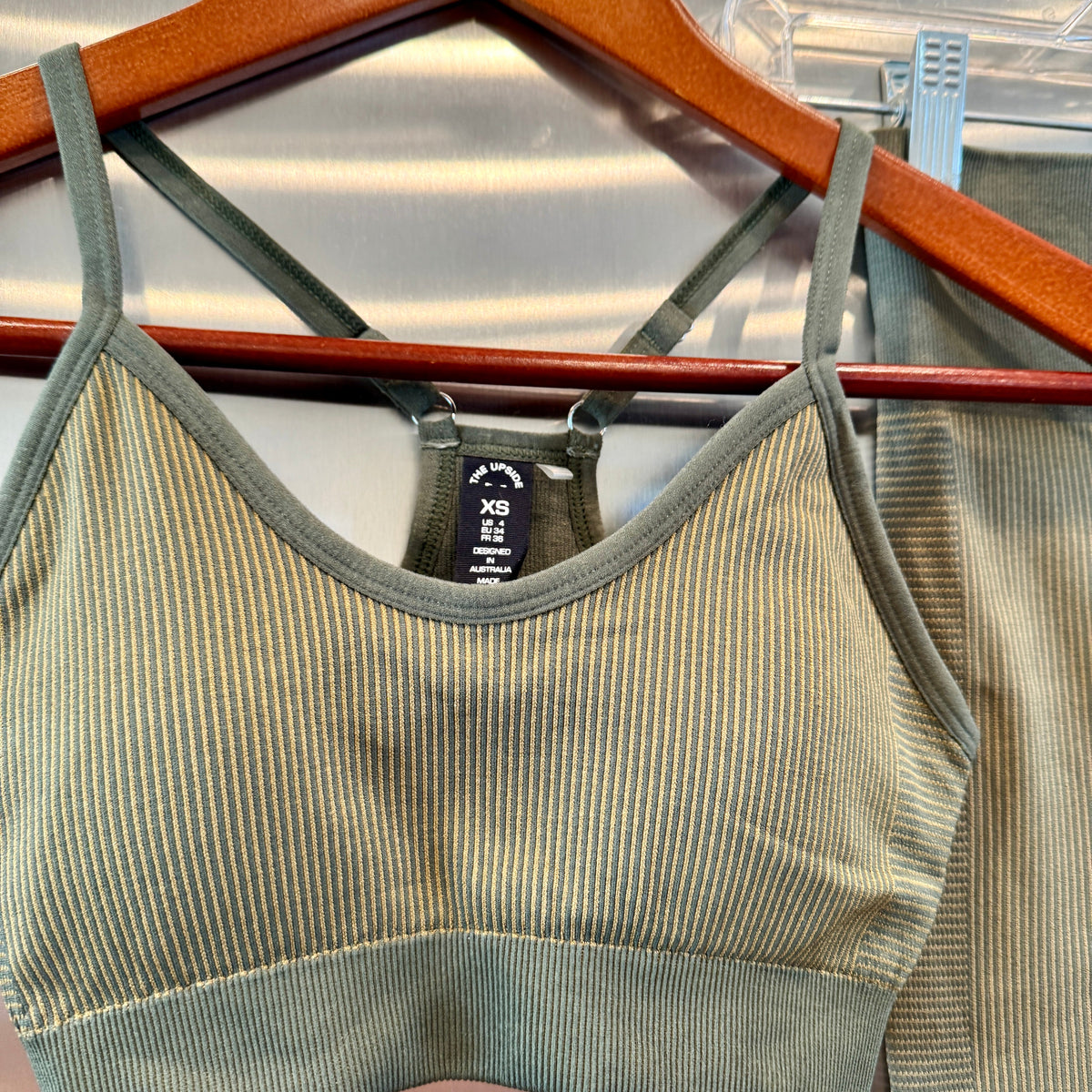 The Upside SET Seamless Ballet Bra and Ribbed Leggings in Khaki