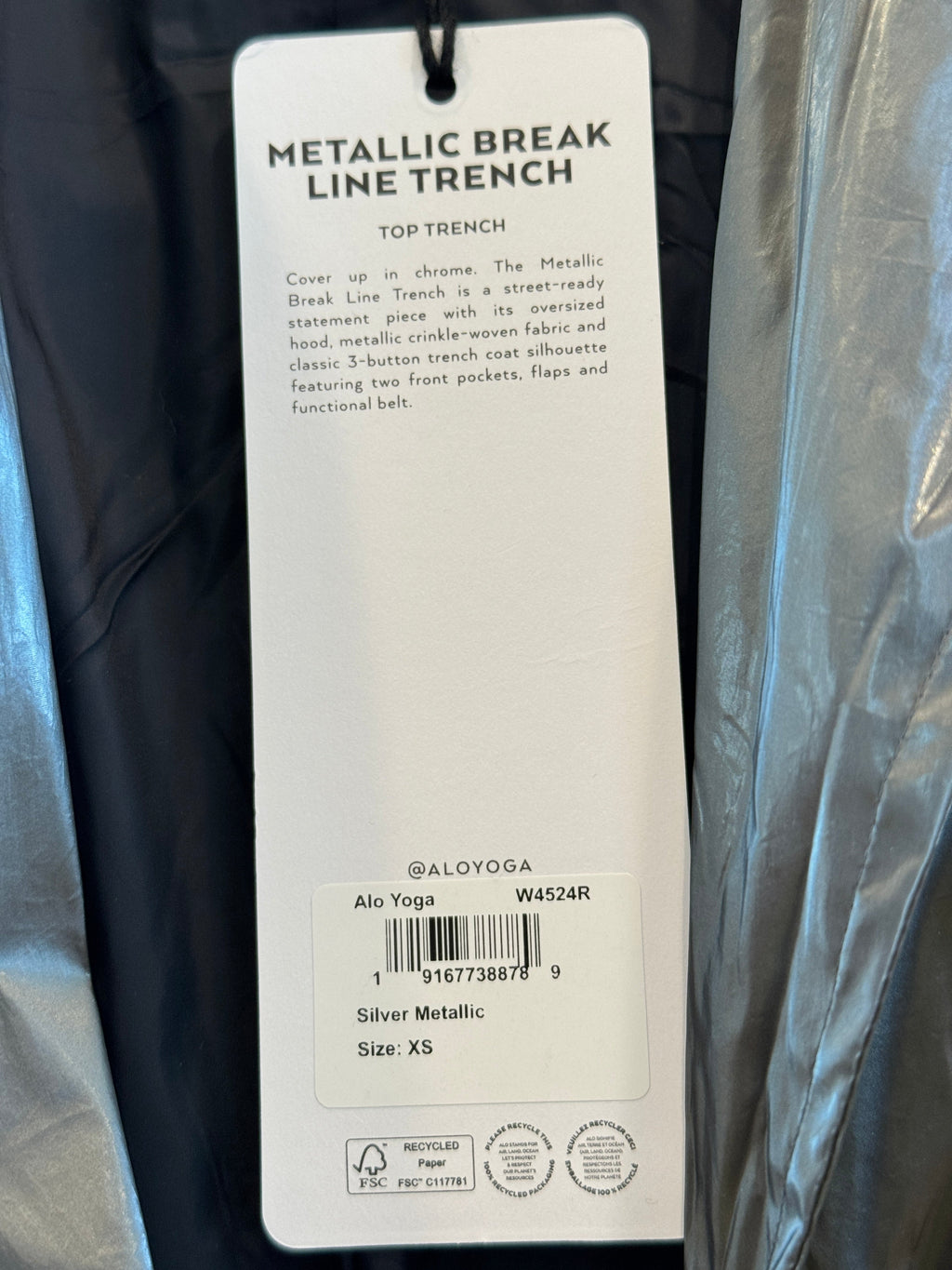 Alo Yoga Metallic Break Line Trench Jacket - Silver , Rain Resistant