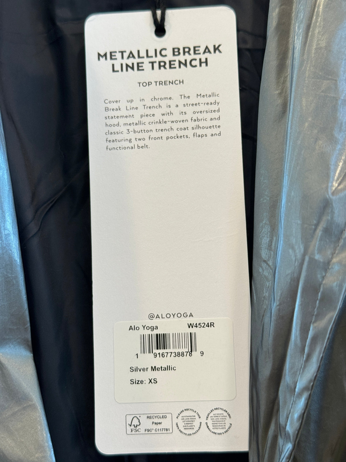Alo Yoga Metallic Break Line Trench Jacket - Silver , Rain Resistant