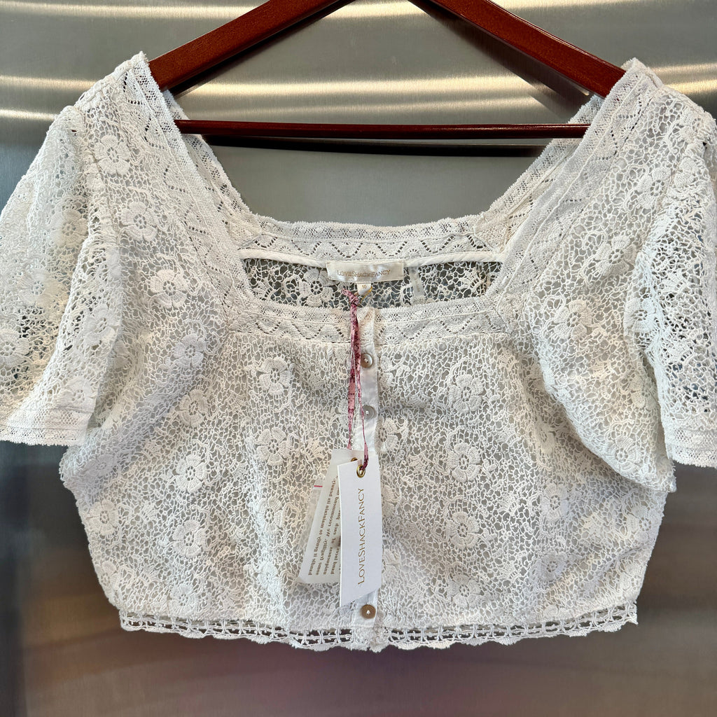 LoveShackFancy Carmeline Cropped Top in True white floral lace brand new