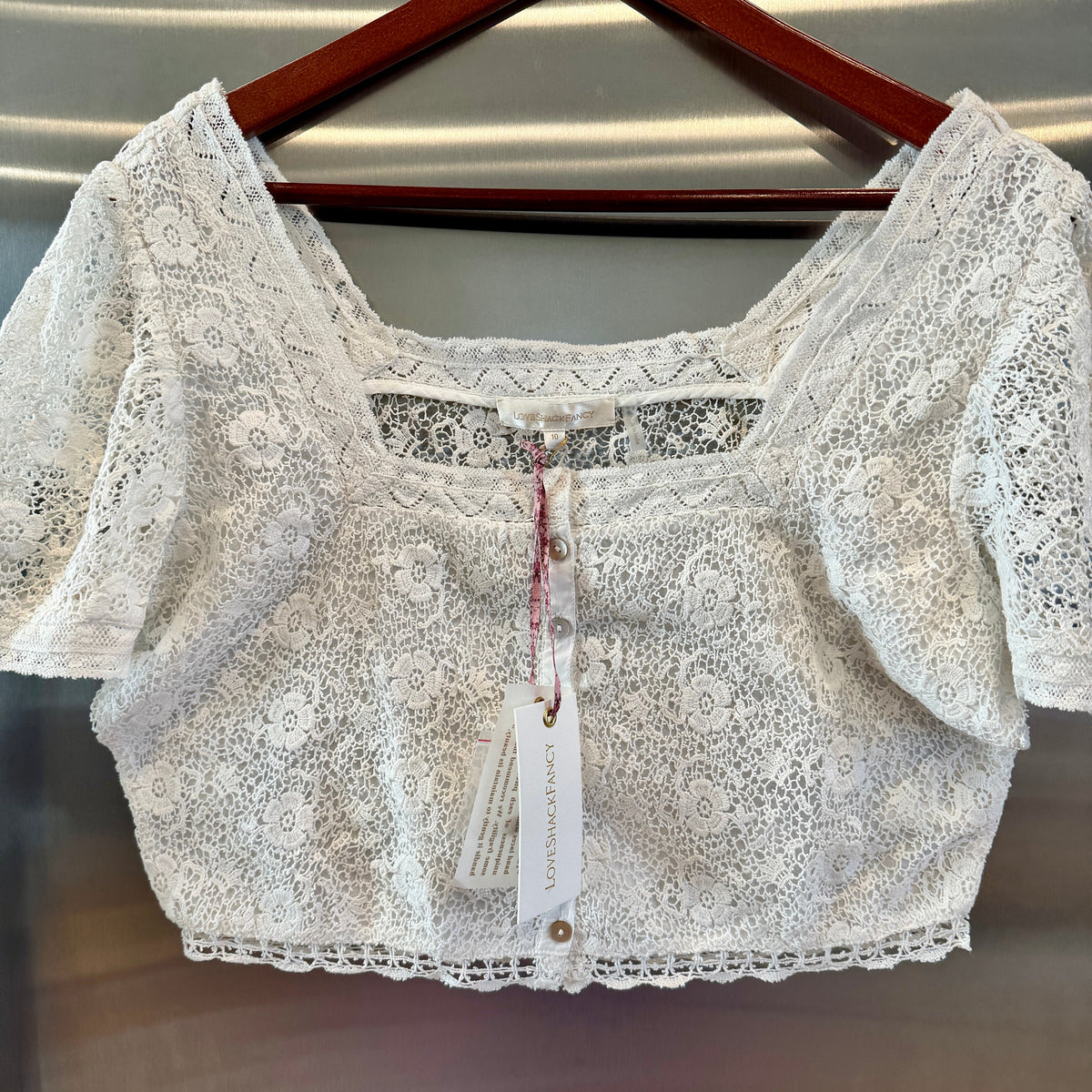 LoveShackFancy Carmeline Cropped Top in True white floral lace brand new