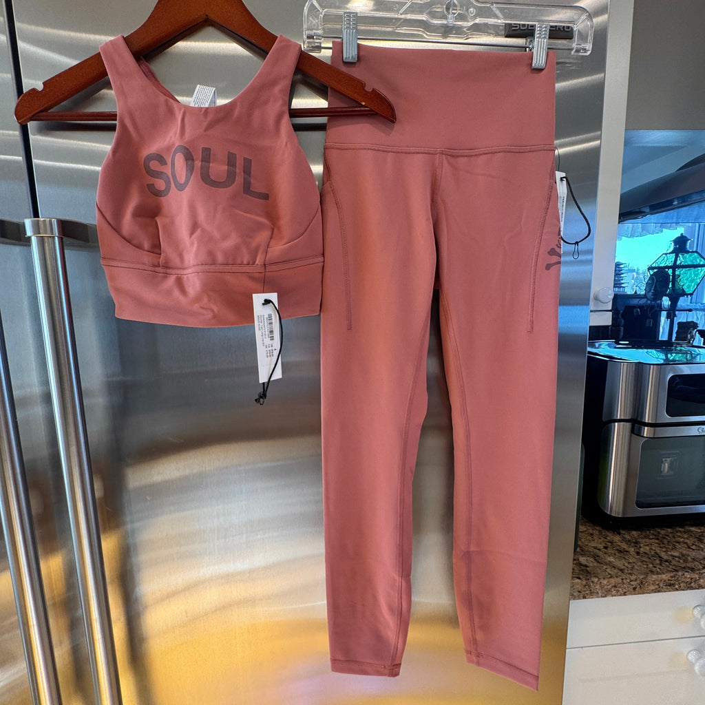 Lululemon x Soul Cycle Matching Set in Brier Rose Wunder Train Tight 25” and Long Line Bra