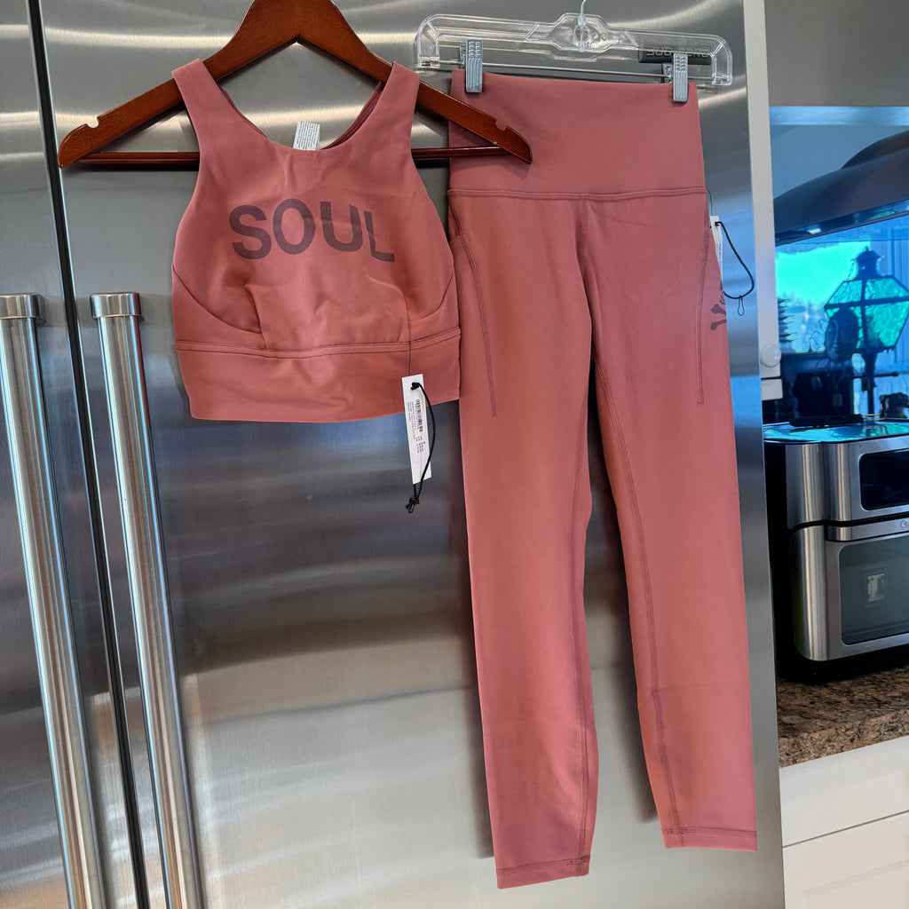 Lululemon x Soul Cycle Matching Set in Brier Rose Wunder Train Tight 25” and Long Line Bra