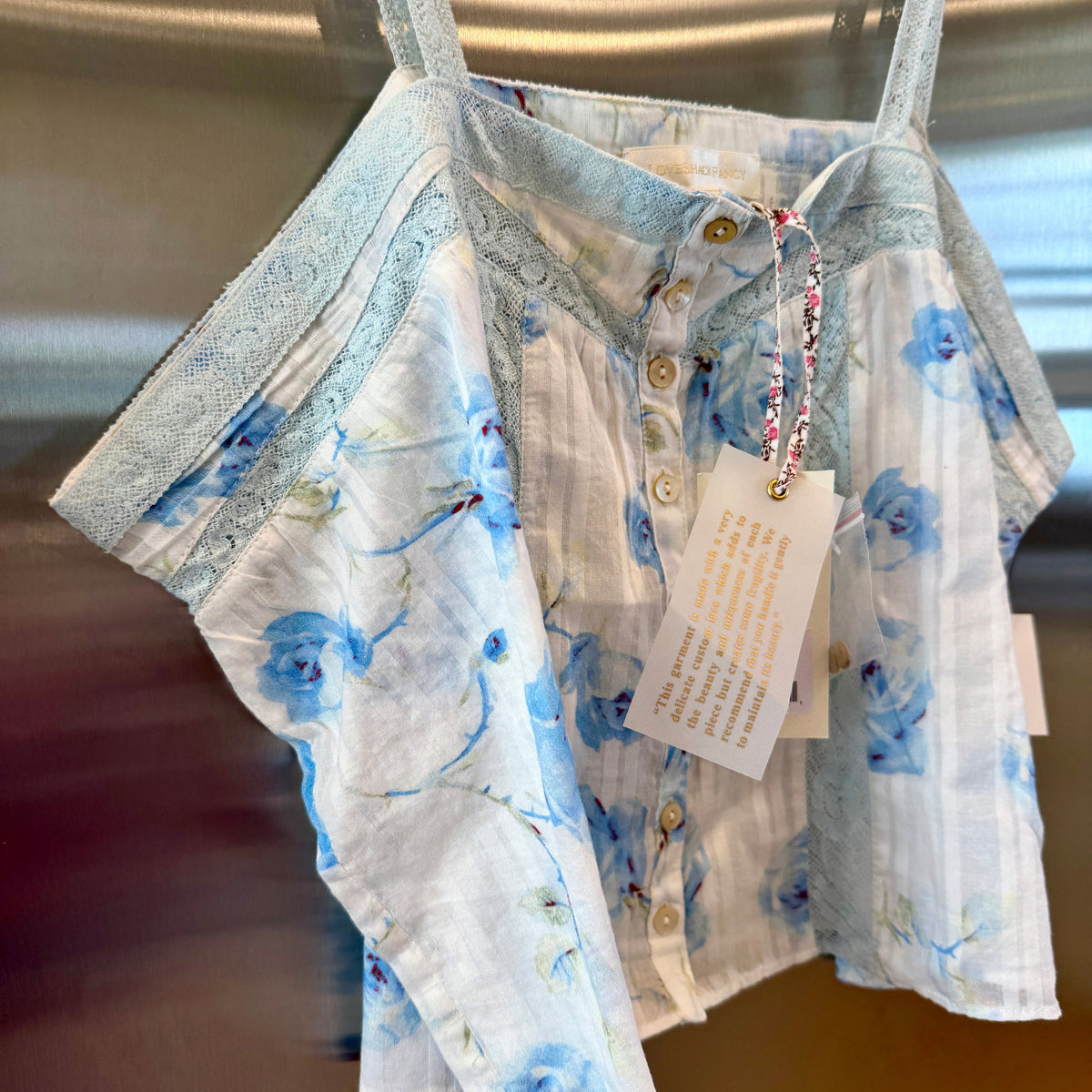 LoveShackFancy Maitri Tank Top Santa Rosa River Blue floral lace LSF brand new