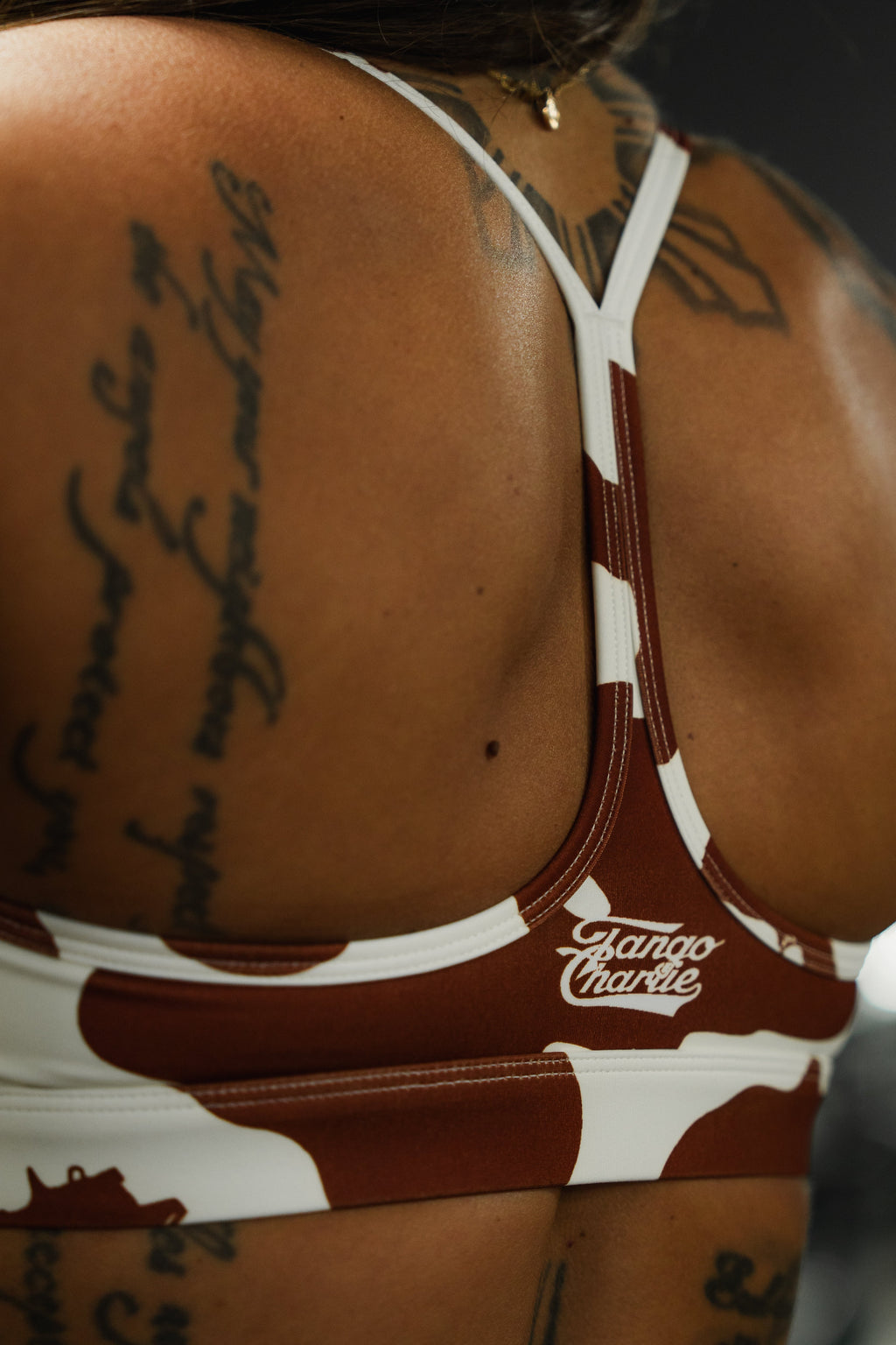 Moo Moo Pew Pew Gunn and Cow print Y-Back Sports Bra |